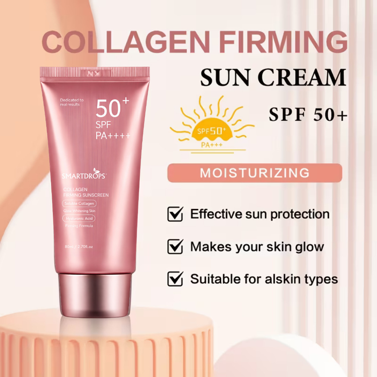 Image of smartdrops Sunscreen - SPF 50 PA++++ Collagen Sunscreen SPF 50+ PA++++ for Dark Sun Burn Skin Solution & Skin Glow