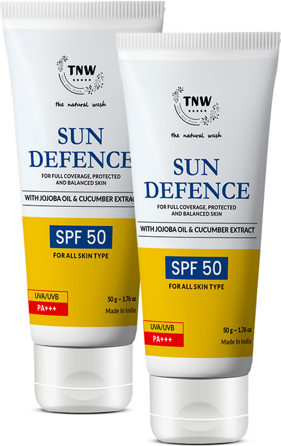 Image of TNW - The Natural Wash Sunscreen - SPF 50 PA++ Set of 2 Sun Defence SPF 50 Cream PA+++ | Non-Greasy, UV Protection