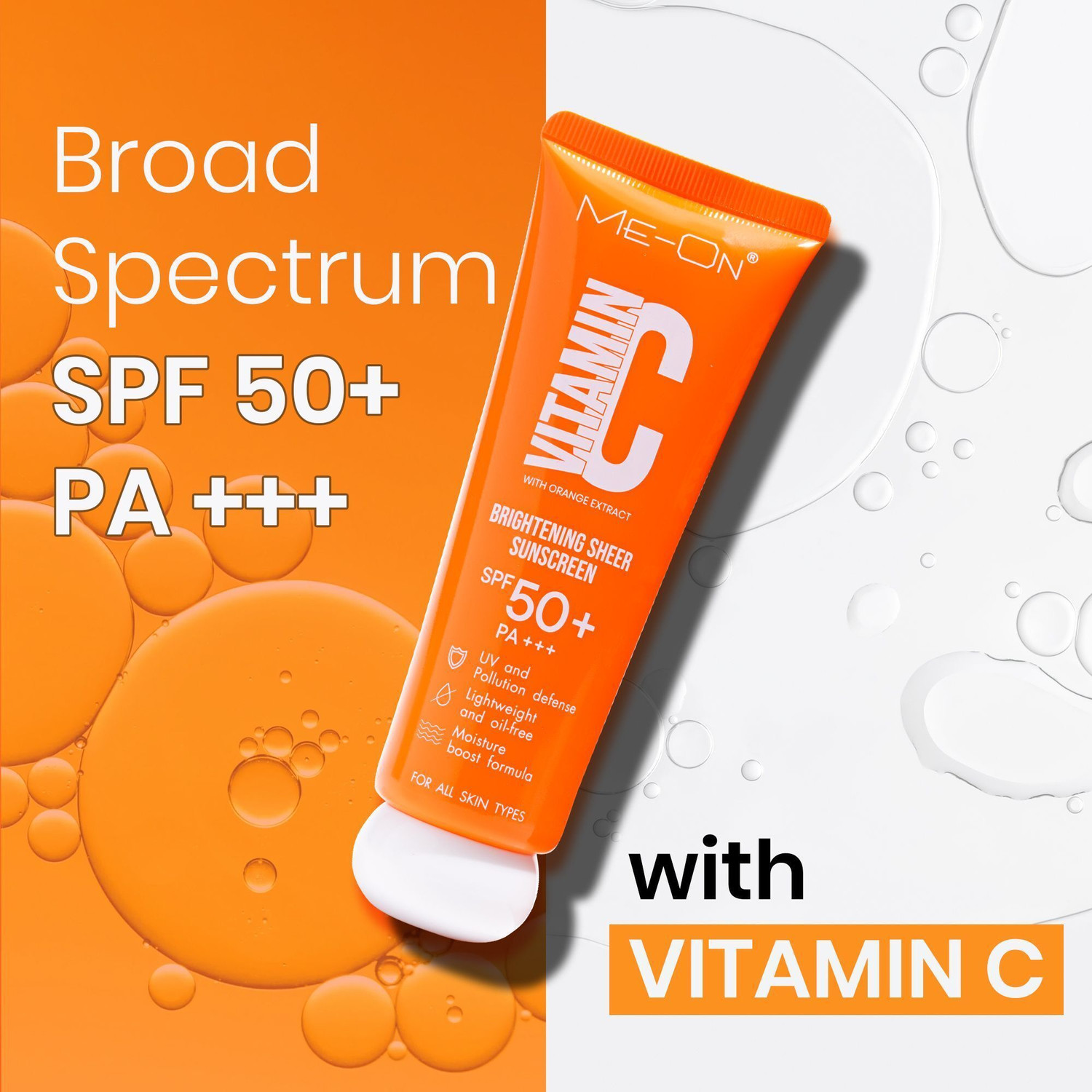 Image of Me-On Sunscreen - SPF 50 PA+++ Vitamin C Sunscreen | Lightweight Sheer Glow Protection