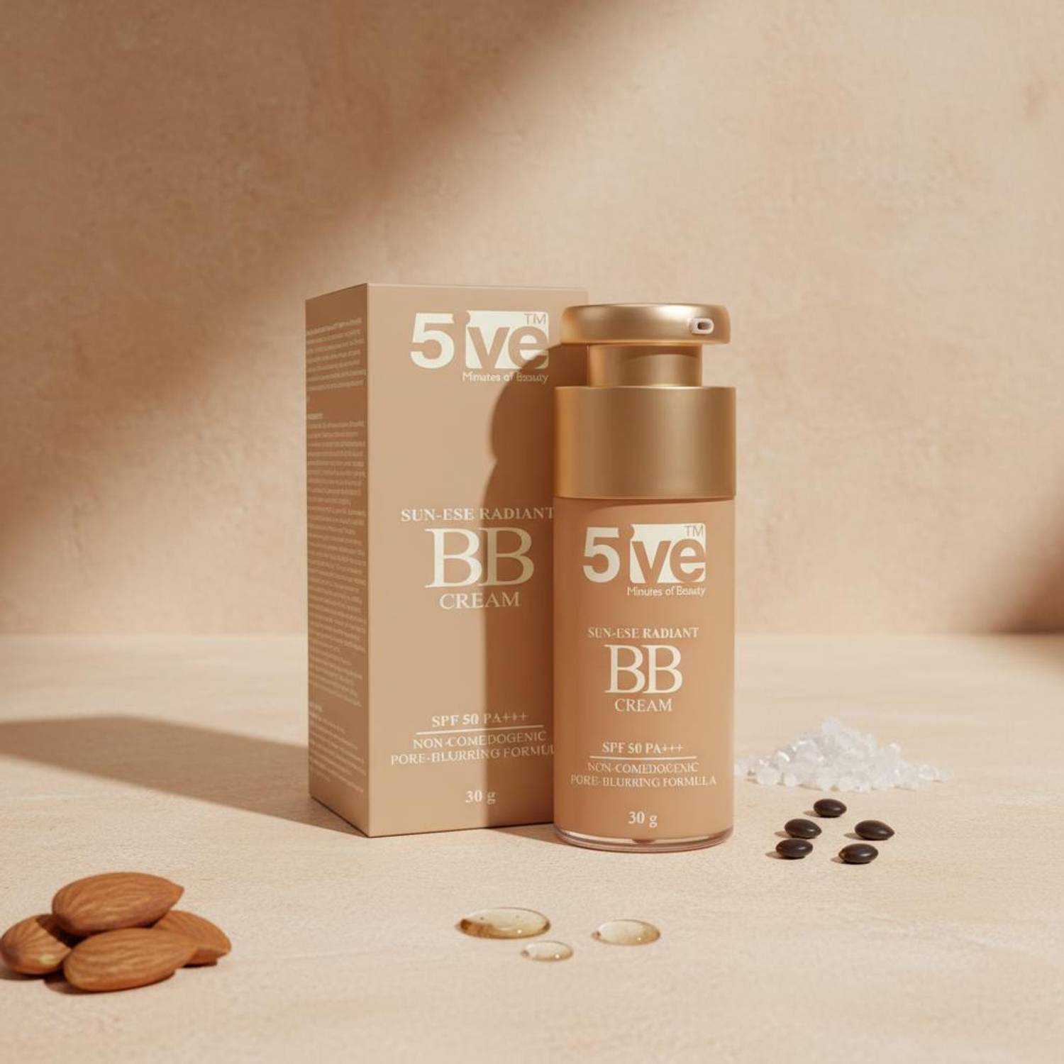 5ive Minutes of Beauty Sunscreen - SPF 50 PA+++ BB Cream, Sun-Ese Radiant, Lightweight and Breathable