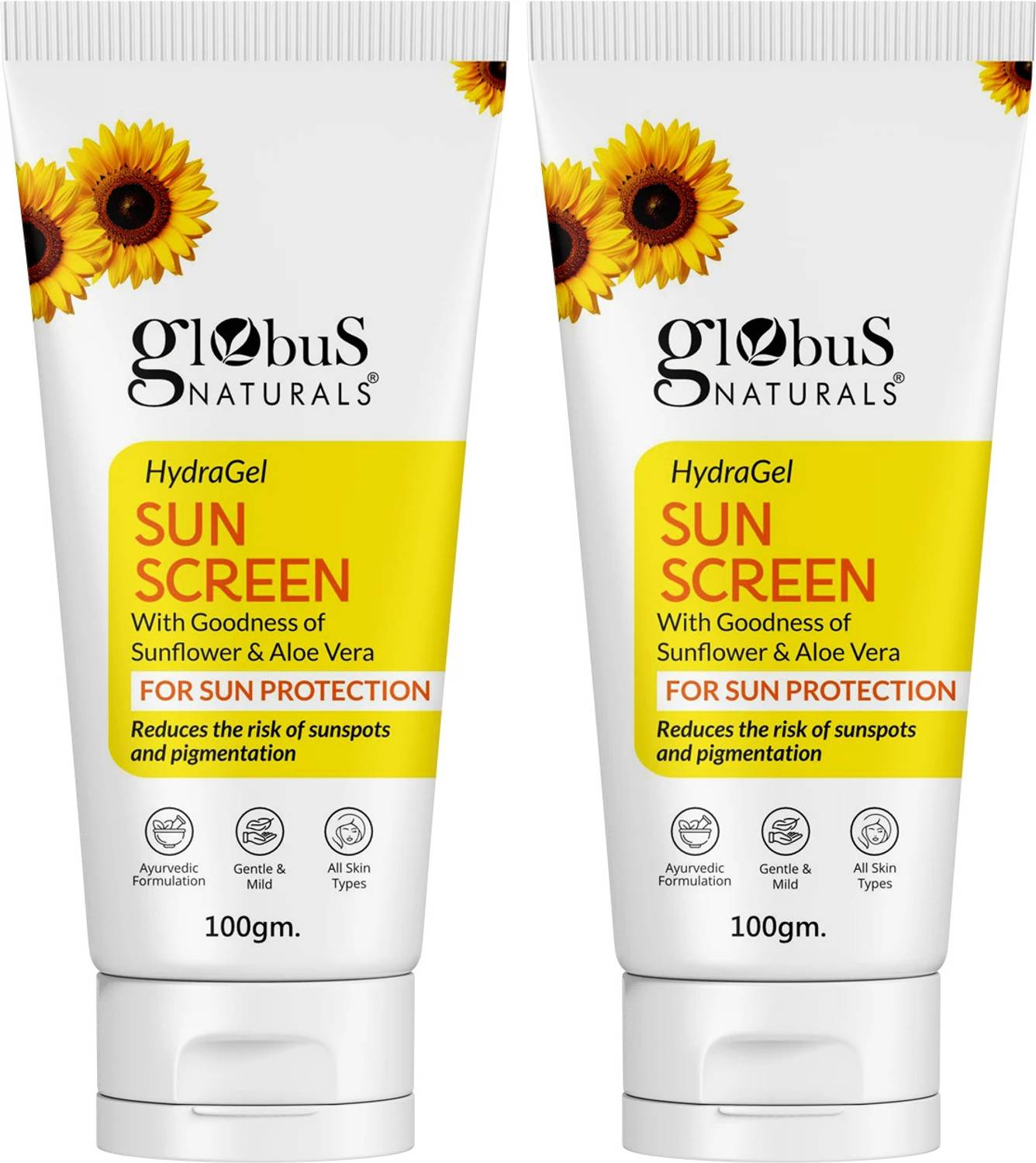 Globus Naturals Sunscreen Hydra Gel For Sun Protection All Skin Types, Set of 2
