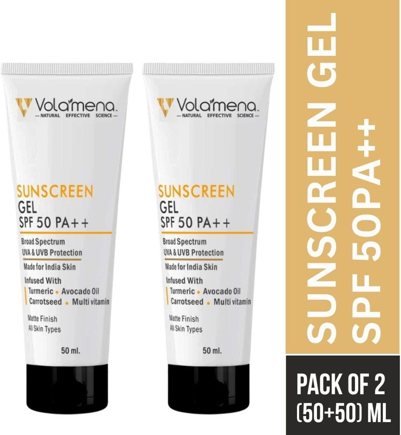 Image of Volamena Sunscreen - SPF 50 PA++ Sunscreen Gel with SPF50 UVA, UVB Protection Matte finish Pack of 2