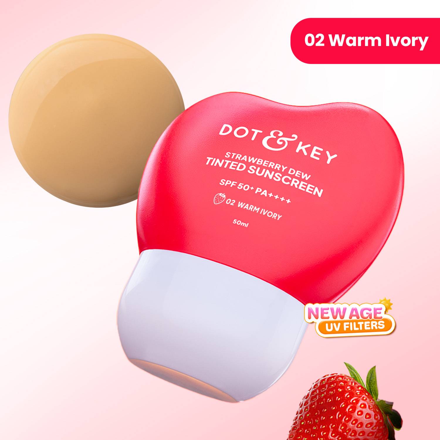 Dot & Key Sunscreen SPF 50+ PA++++ Strawberry Dew Tinted, Warm Ivory - Image 3