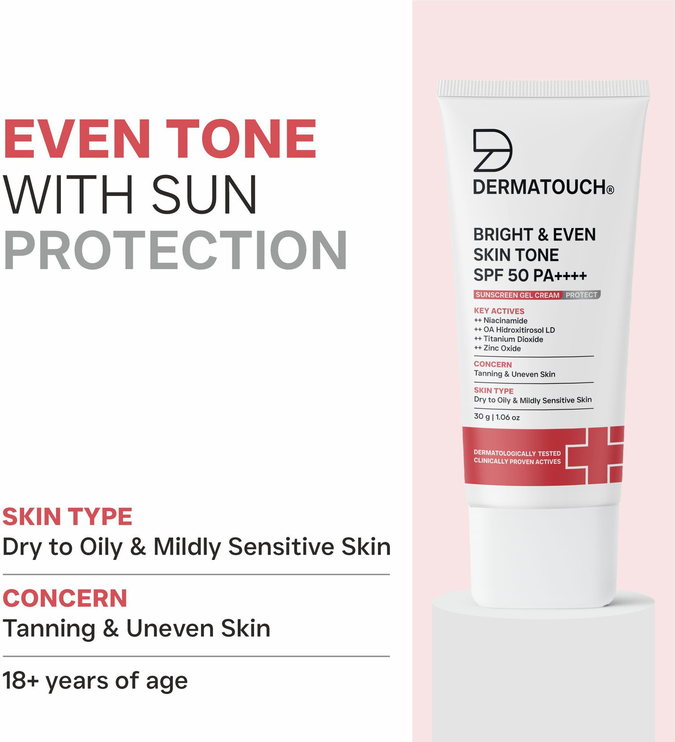 Image of Dermatouch Sunscreen - SPF 50 PA++++ Bright & Even Skin Tone Sunscreen Gel Cream for Tanning & Uneven Skin Tone