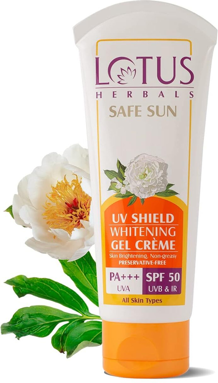 Image of LOTUS Sunscreen - SPF 50 PA+++ Herbals Safe Sun UV Shield Whitening Gel CrAme