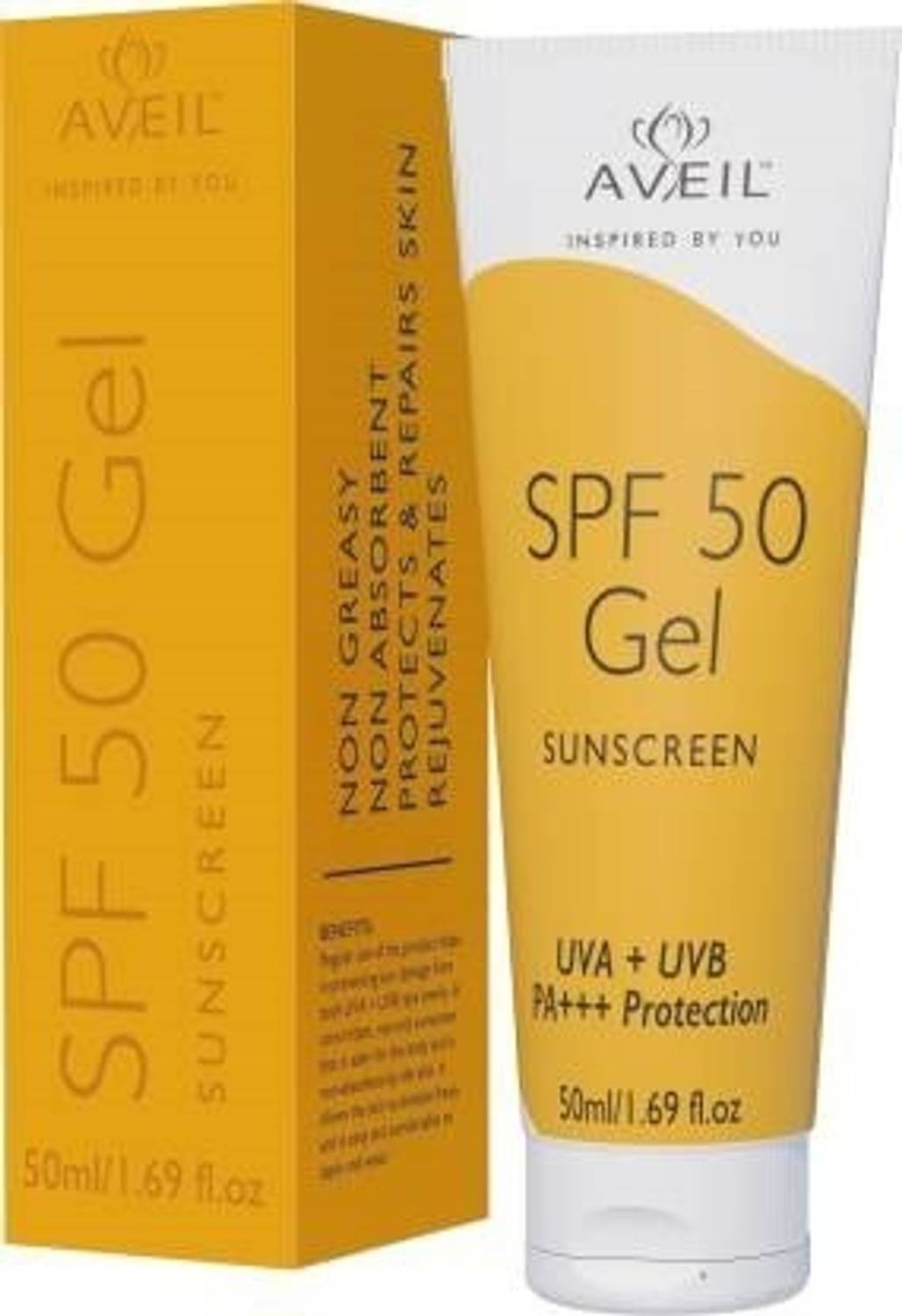 Aveil Sunscreen - SPF 50 PA+++ SPF 50 Gel Sunscreen Non Greasy, Non Absorbent, Protects & Repairs Skin, Rejuvenates 50 ml