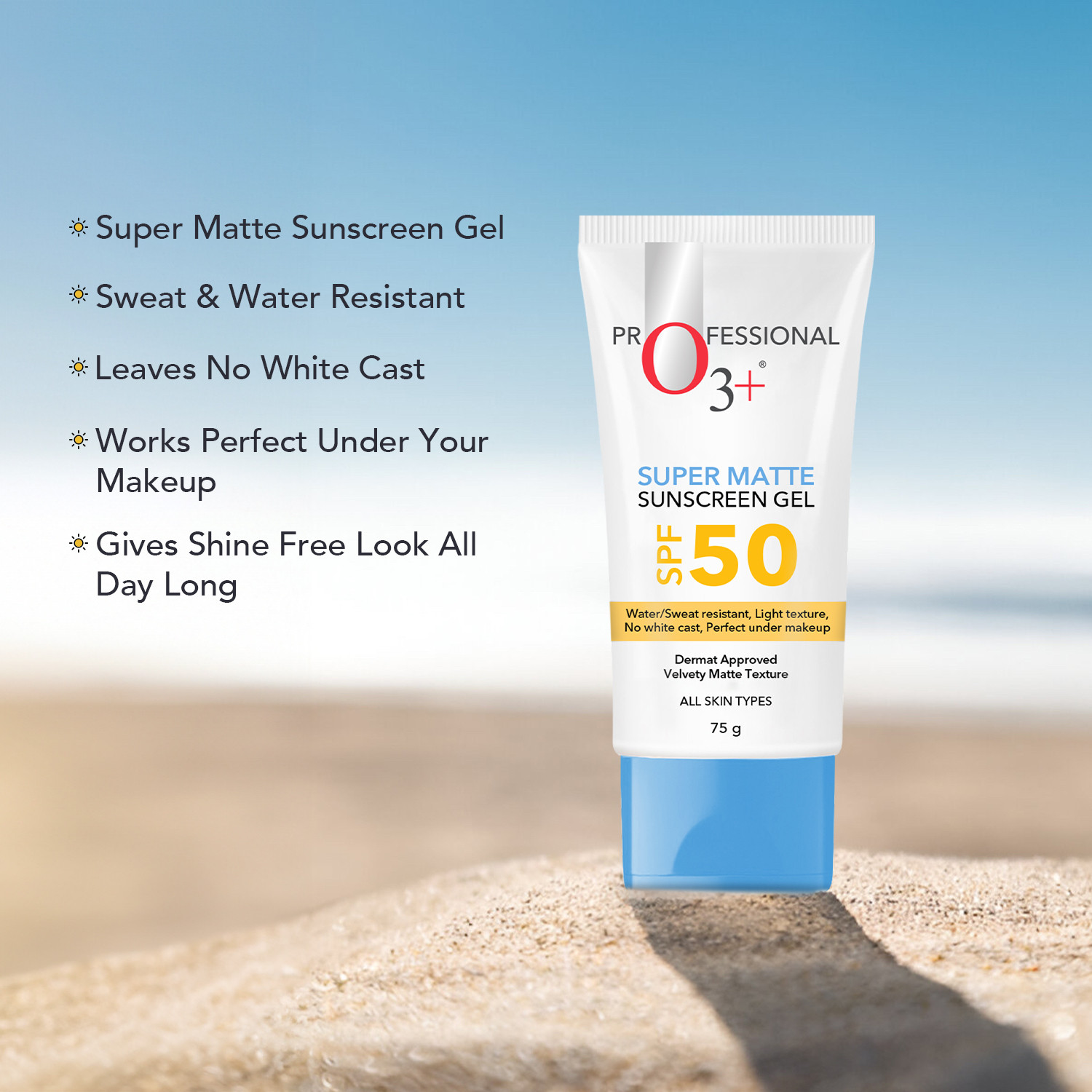 Image of O3+ Sunscreen - SPF 50 Super Matte Sunscreen gel SPF 50 For All skin types, 75g