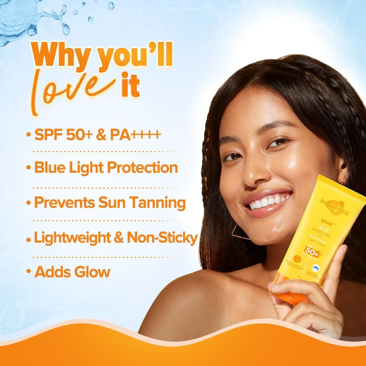 Image of Aqualogica Sunscreen - SPF 50 PA++++ Glow+ Dewy Vitamin C Sunscreen For UVA /UVB & Blue Light Protection