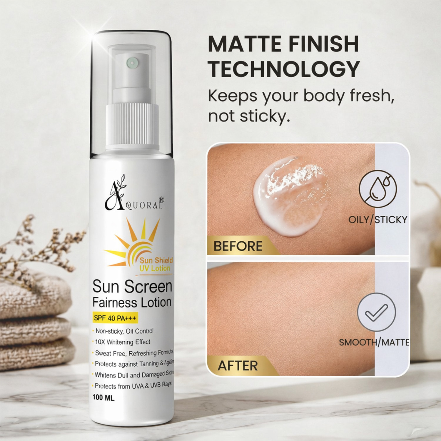 Image of AQUORAL Sunscreen - SPF 40 PA+++ Sunscreen Fairness Liquorice UV Lotion