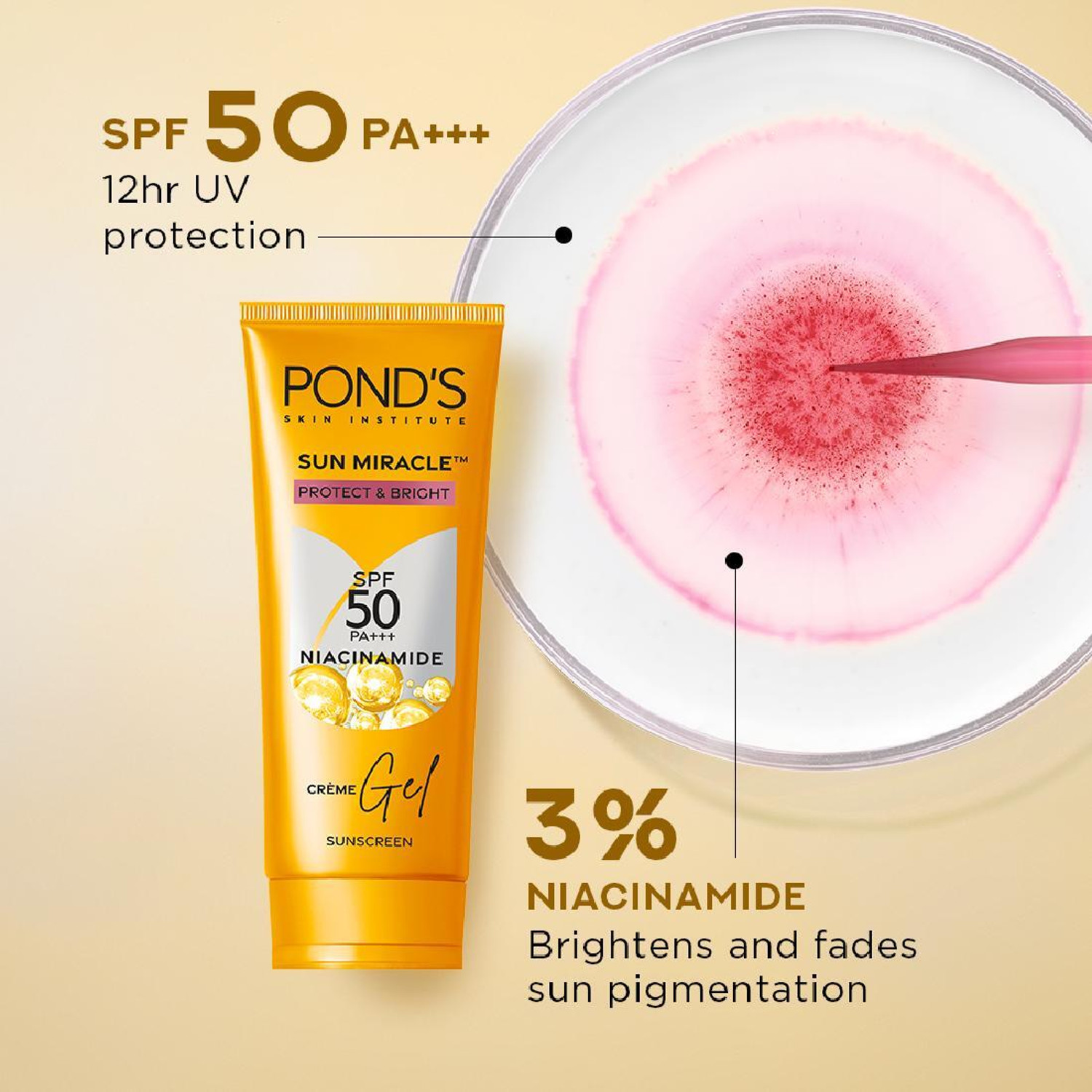 Image of POND's Sunscreen - SPF 50 PA+++ Creme Gel Sun Miracle Protect & Bright, With Niacinamide