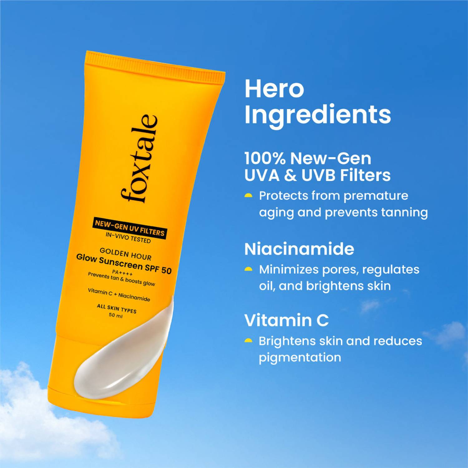 Foxtale Sunscreen SPF 50 PA++++ Glow 50ml - Image 3