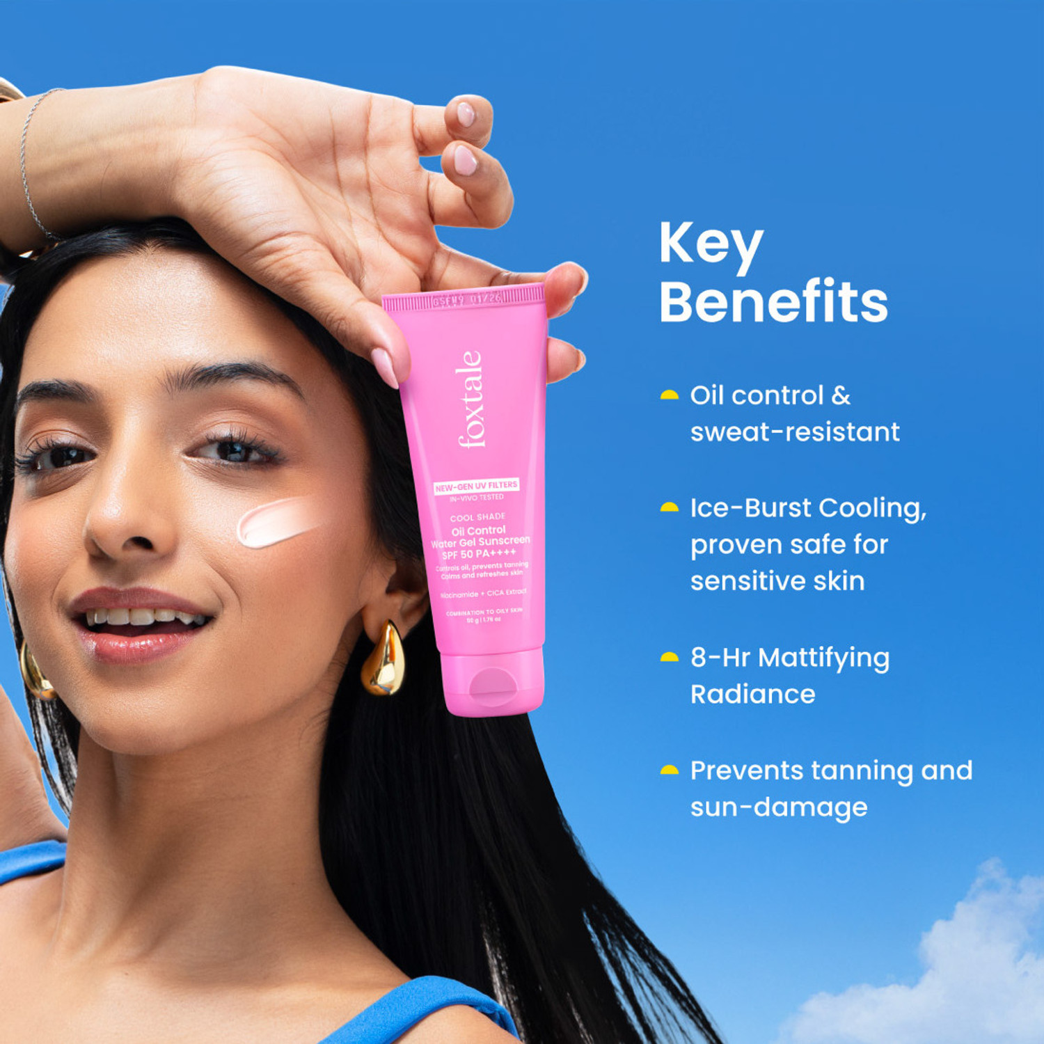 Image of Foxtale Sunscreen - SPF 50 PA++++ Ice-Burst Gel Face Sunscreen for Oily Skin, Non-Greasy, In-Vivo Tested