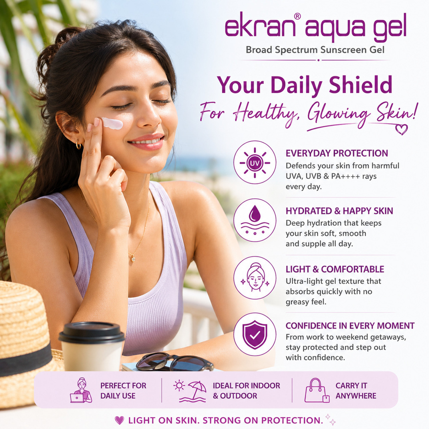 Image of Ekran Aqua Sunscreen - SPF 30 PA+++ Daily Protection Sunscreen Gel Non Greasy Lightweight Hydrating Formula (50 g)