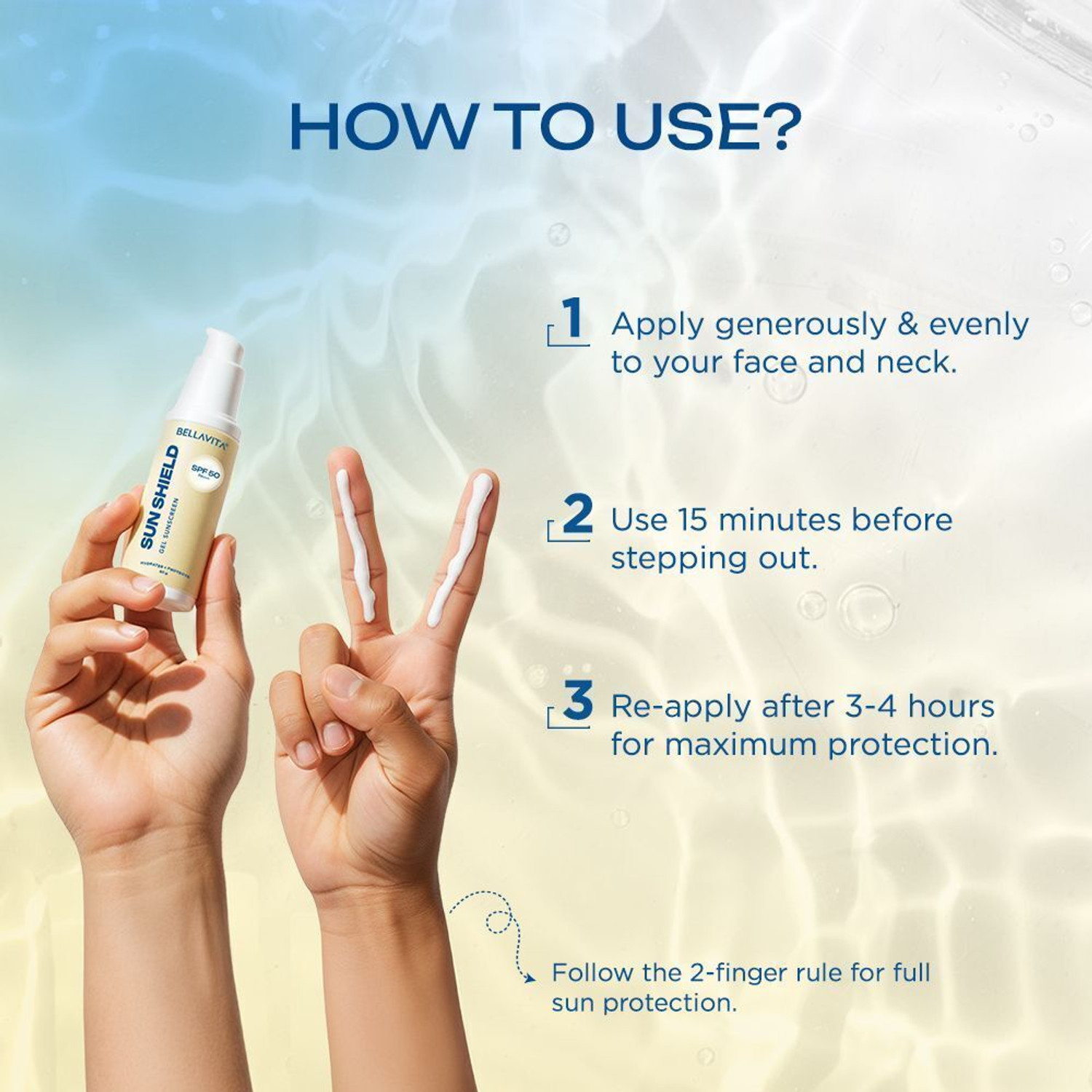 Image of BELLAVITA Sunscreen - SPF 50 PA++++ Sun Shield Gel Sunscreen Lightweight, Non-Sticky Gel | Hydrates & Protects Skin