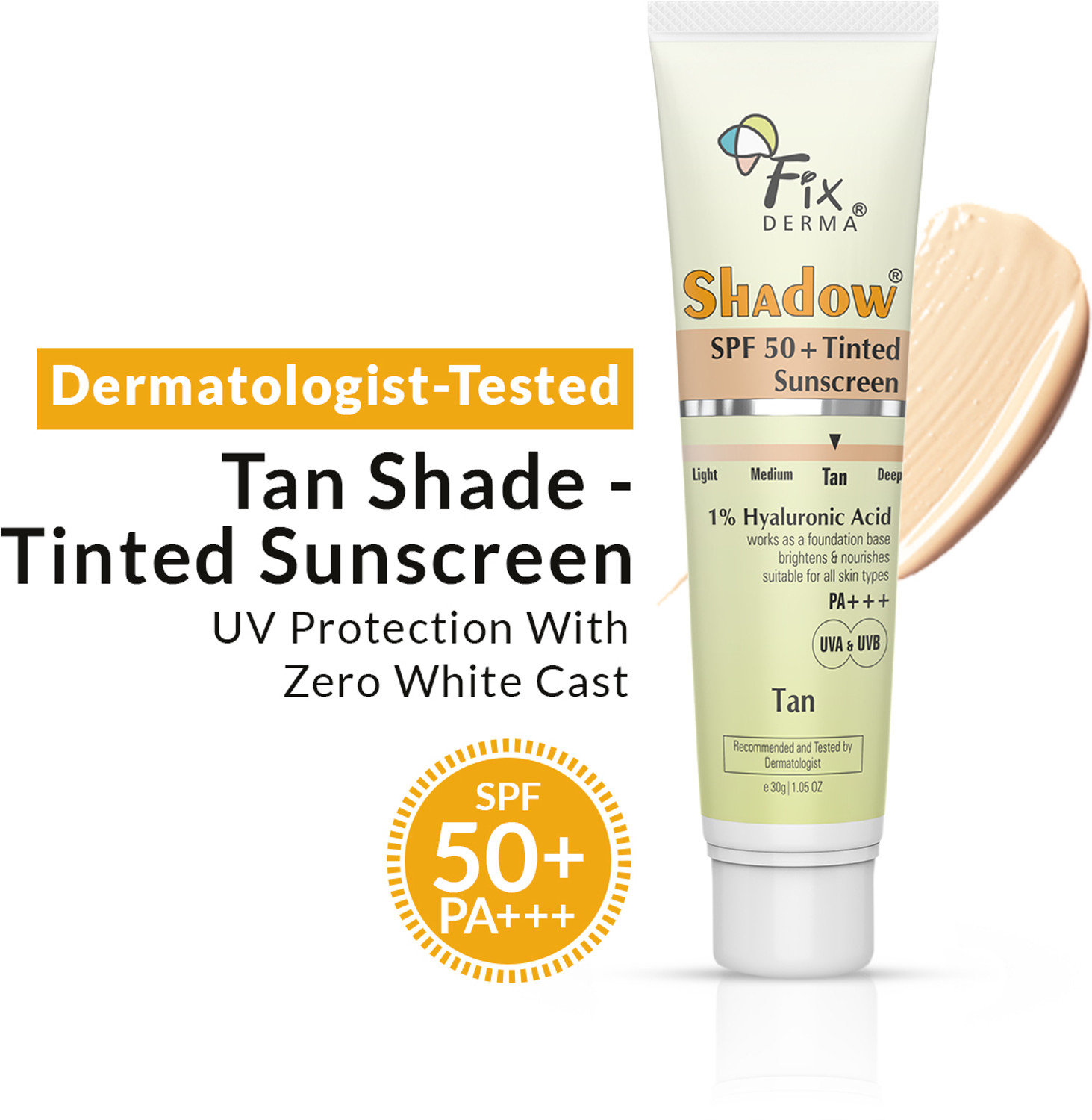 Image of Fixderma Sunscreen - SPF 50 PA+++ Shadow Tinted Sunscreen Tan SPF 50 PA+++ Sunscreen With Vitamin E