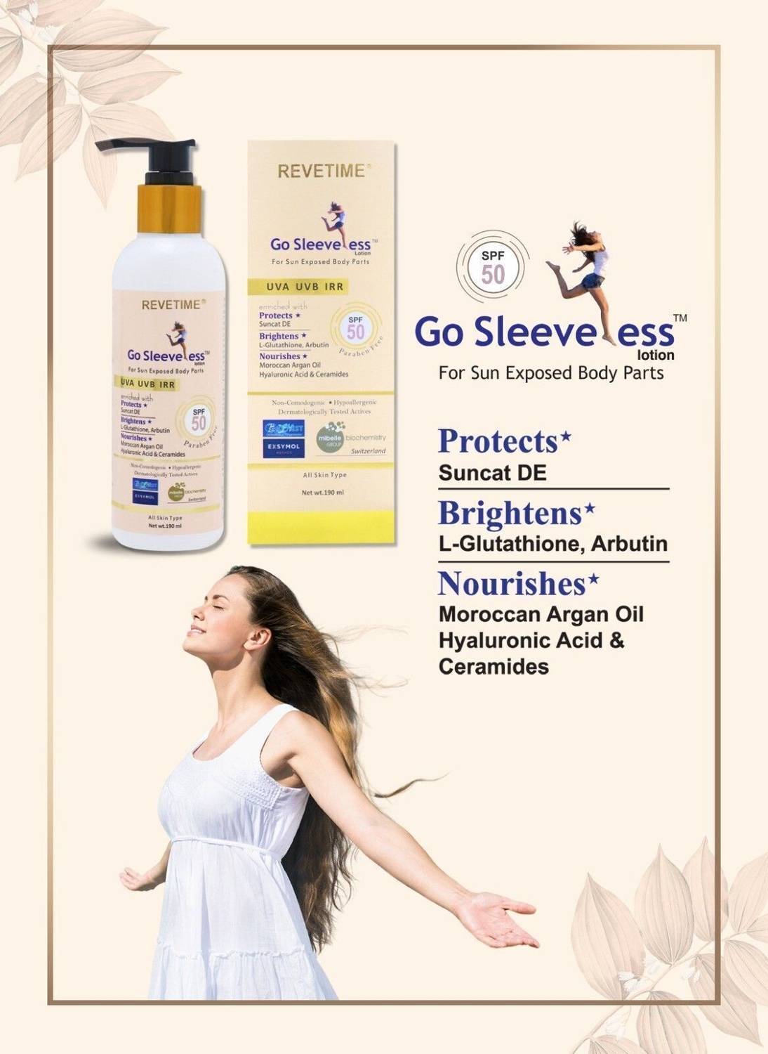 REVETIME Sunscreen - SPF 50 SPF 50 Go Sleeveless Body Sunscreen Lotion Argan Oil, Ceramide - Price in India, Buy REVETIME Sunscreen