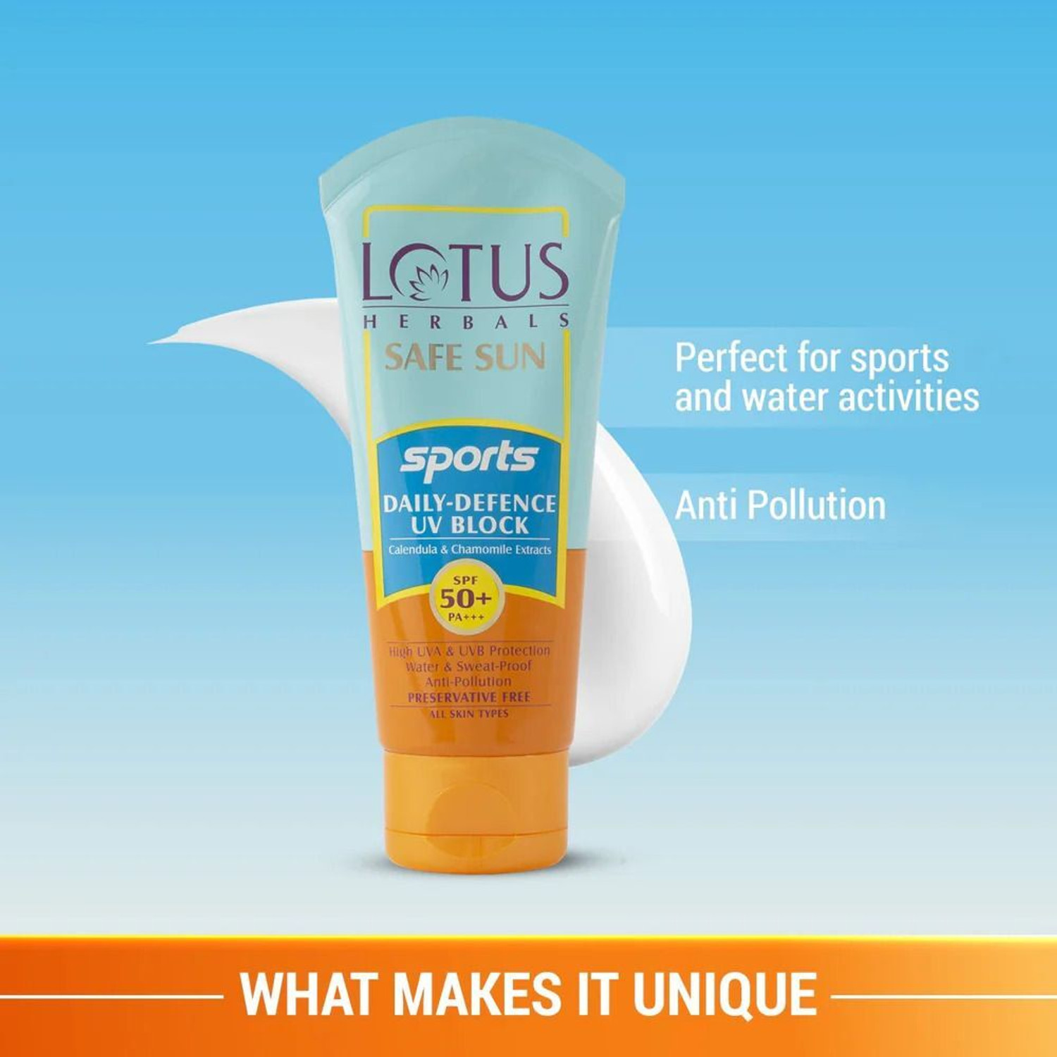 Image of LOTUS HERBALS Sunscreen - SPF 30 PA+++ Safe Sun Sports Daily-defence Uv Block SPF 50 80g