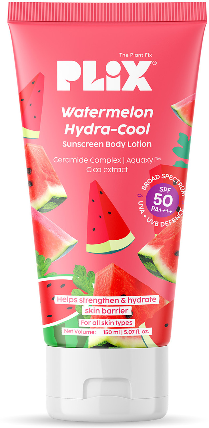 Image of The Plant Fix Plix Sunscreen - SPF 50 PA++++ Watermelon Hydra-Cool Sunscreen Body Lotion With SPF 50, Lightweight