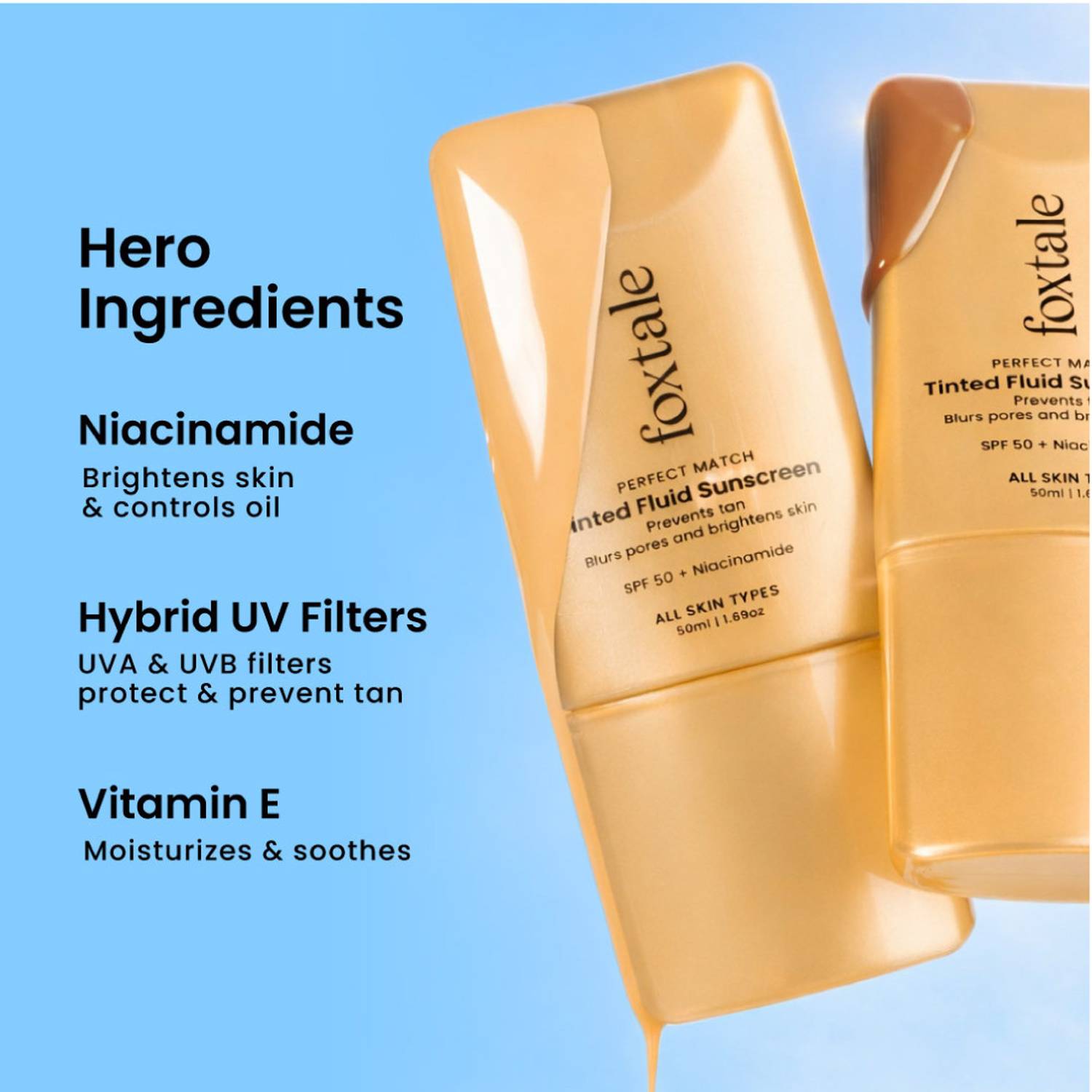 Foxtale Sunscreen SPF 50 Tinted Fluid 03 Caramel - Image 3