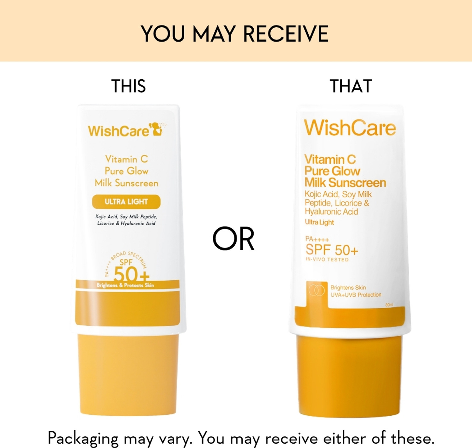 Image of WishCare Sunscreen - SPF 50+ PA++++ Vitamin C Pure Glow Milk Sunscreen|In-Vivo Tested|For Men & Women|No White Cast