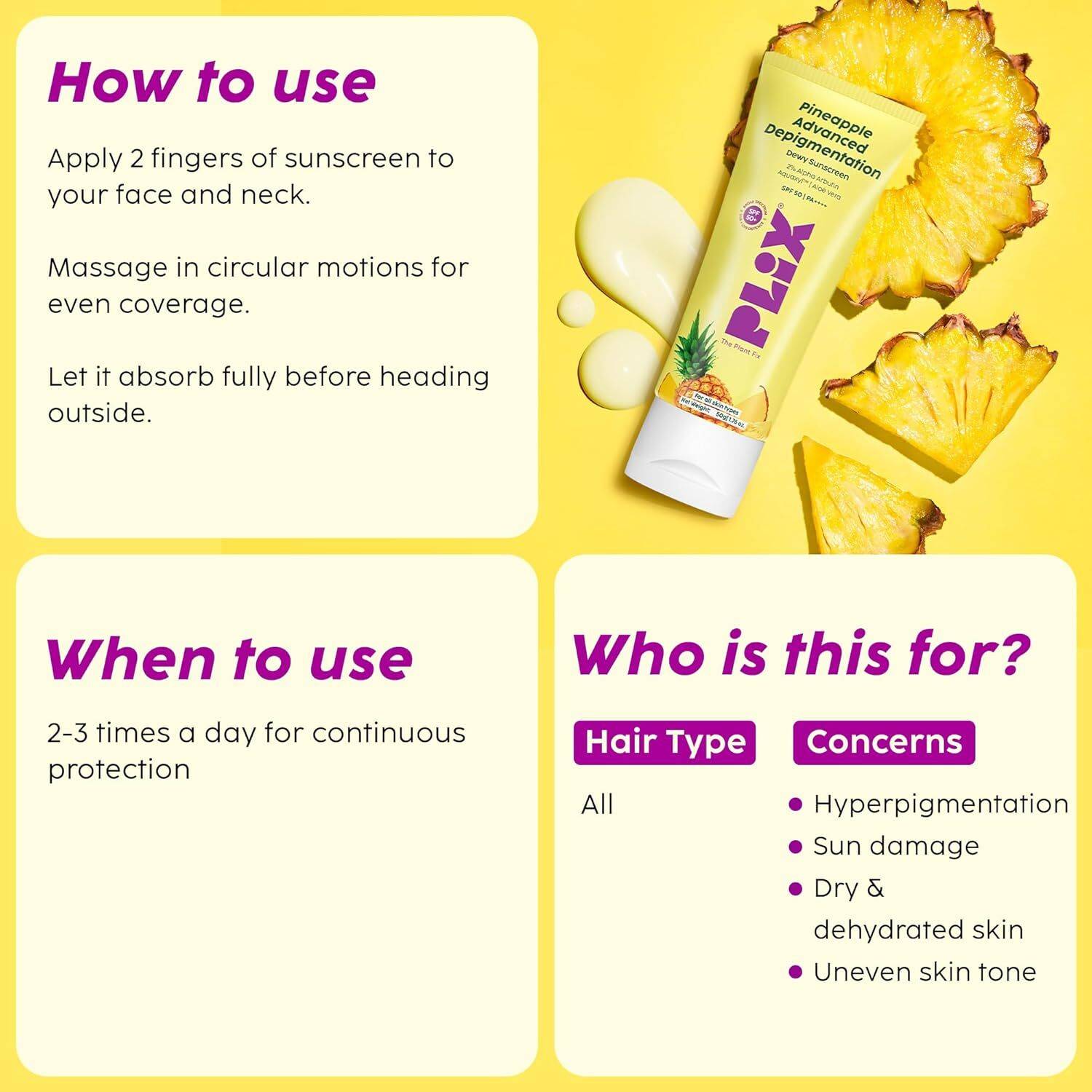 Plix Pineapple Dewy Sunscreen SPF 50 PA++++ 50ml - Image 4