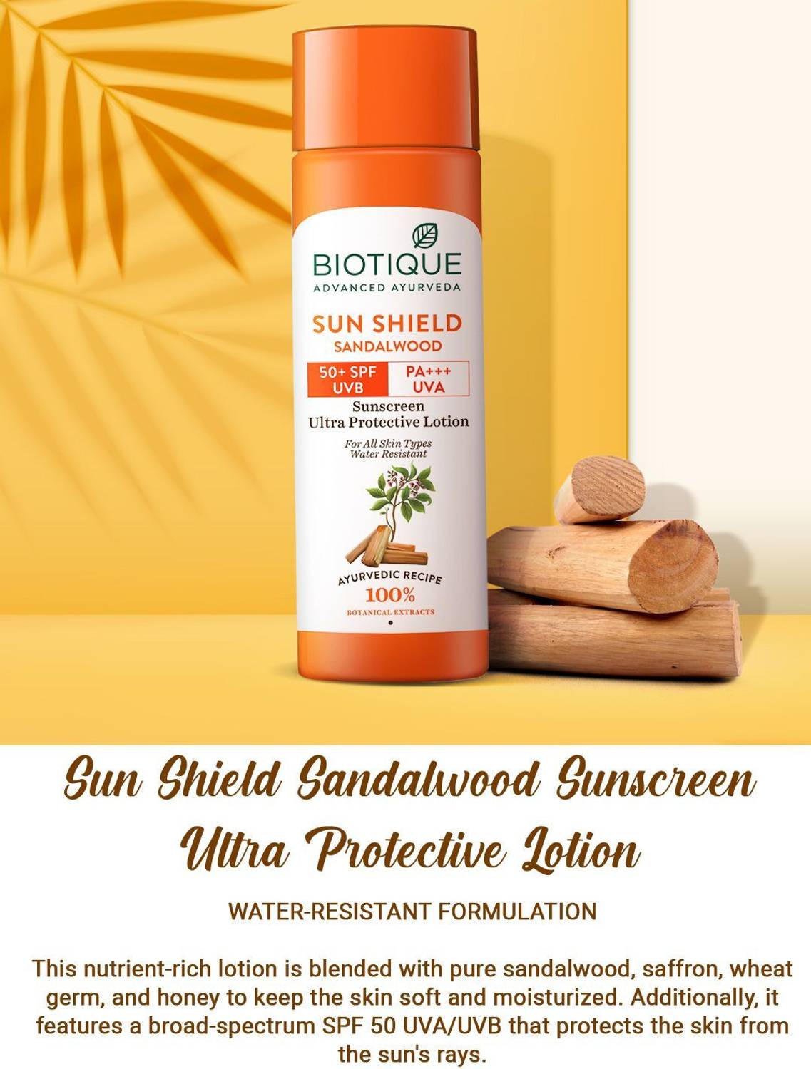 BIOTIQUE Sunscreen SPF 50 PA+++ Sandalwood Lotion - Image 5