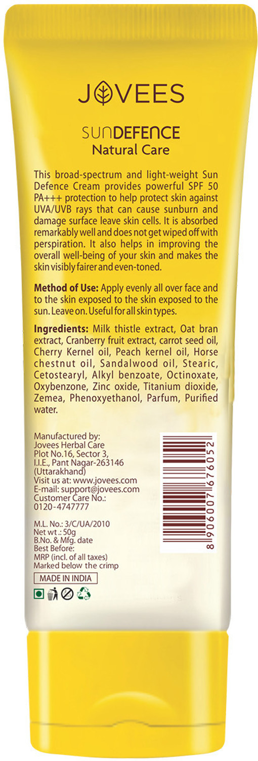 Image of JOVEES Sunscreen - SPF 50 PA+++ Sun Defence Cream SPF 50 Sunscreen| For All Skin Type | UVA & UVB Protection