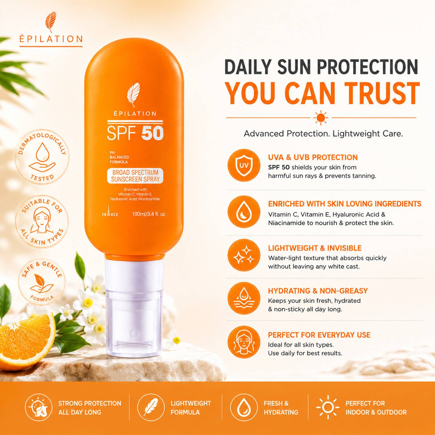 epilation Sunscreen SPF 50 Spray 100ml - Image 5