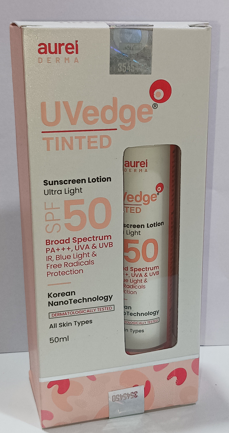 Image of Aurelderma Sunscreen - SPF 50 PA+++ Uvedge tinted sunscreen lotion ultra light SPF 50 (50ml)