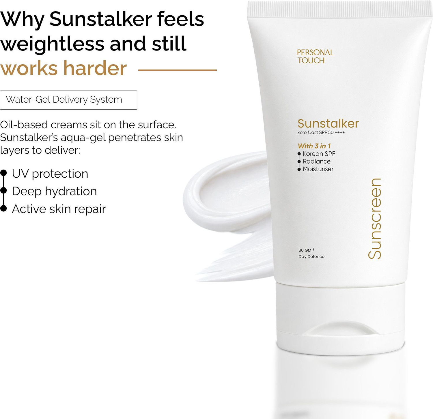 Image of PERSONAL TOUCH SKINCARE Sunscreen - SPF 50 PA+++ Sunstalker 3 in 1 Sunscreen SPF 50 PA+++Lightweight Sunscreen for Women & Men