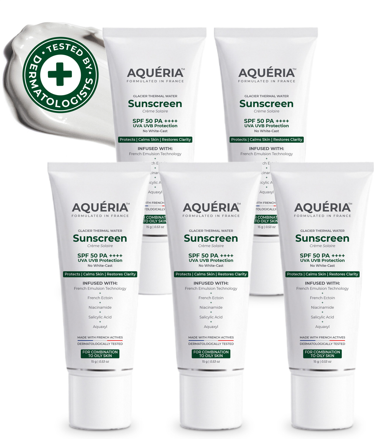 Image of Aqueria Sunscreen - SPF 50 PA++++ Oil Control Brightening French Multi-Active SPF | 2% Niacinamide, Salicylic Acid