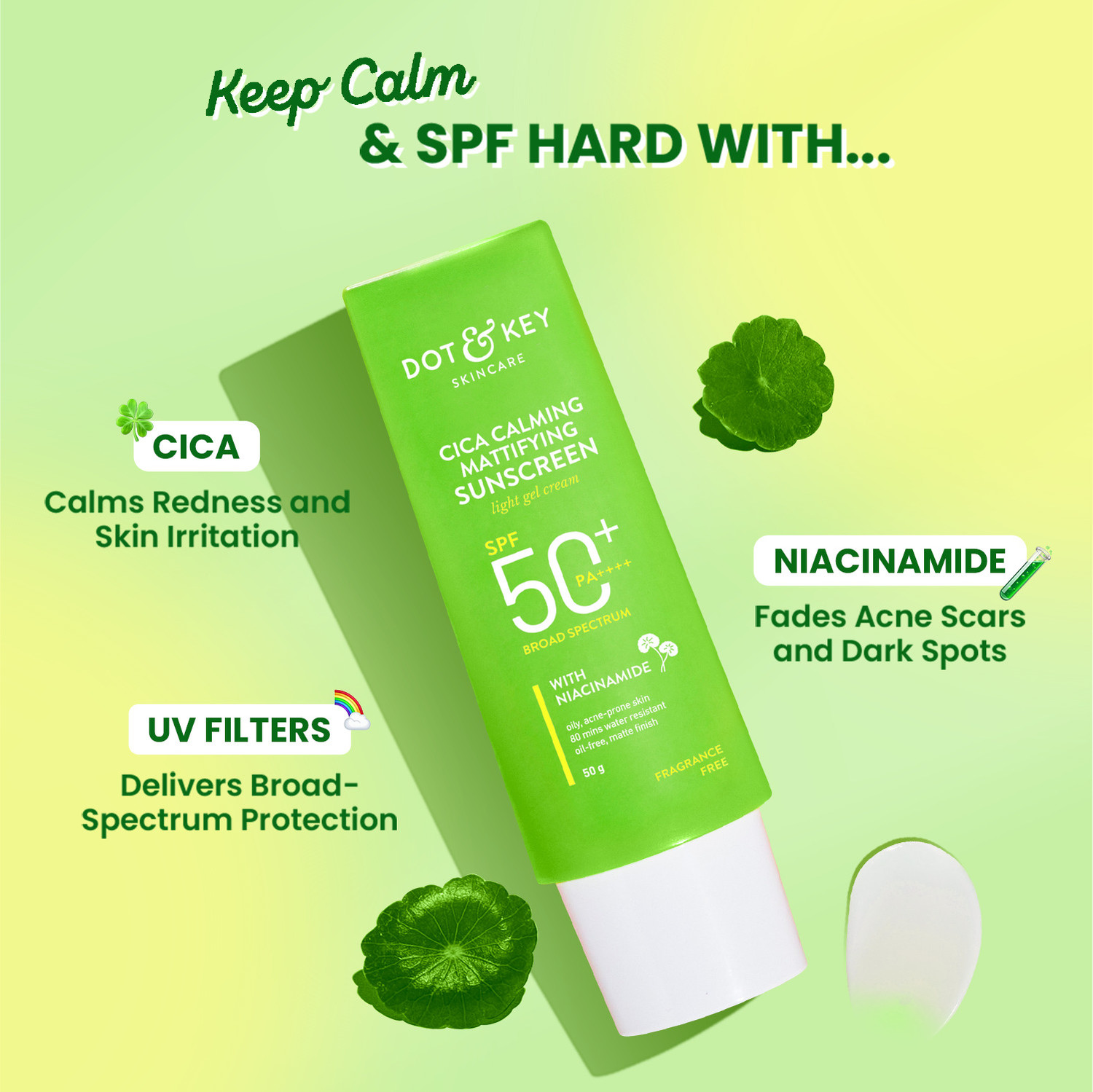 Image of Dot & Key Sunscreen - SPF 50 PA+++ Cica Calming Mattifying, In-Vivo Tested, Controls Excess Oil, Calms Redness
