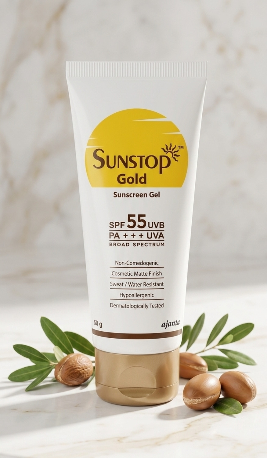 Image of SUNSTOP GOLD Sunscreen - SPF 55 PA +++ PA+++ SUNSTOP Sunscreen - SPF 55 PA+++ Gold Sunscreen Gel (50 g)