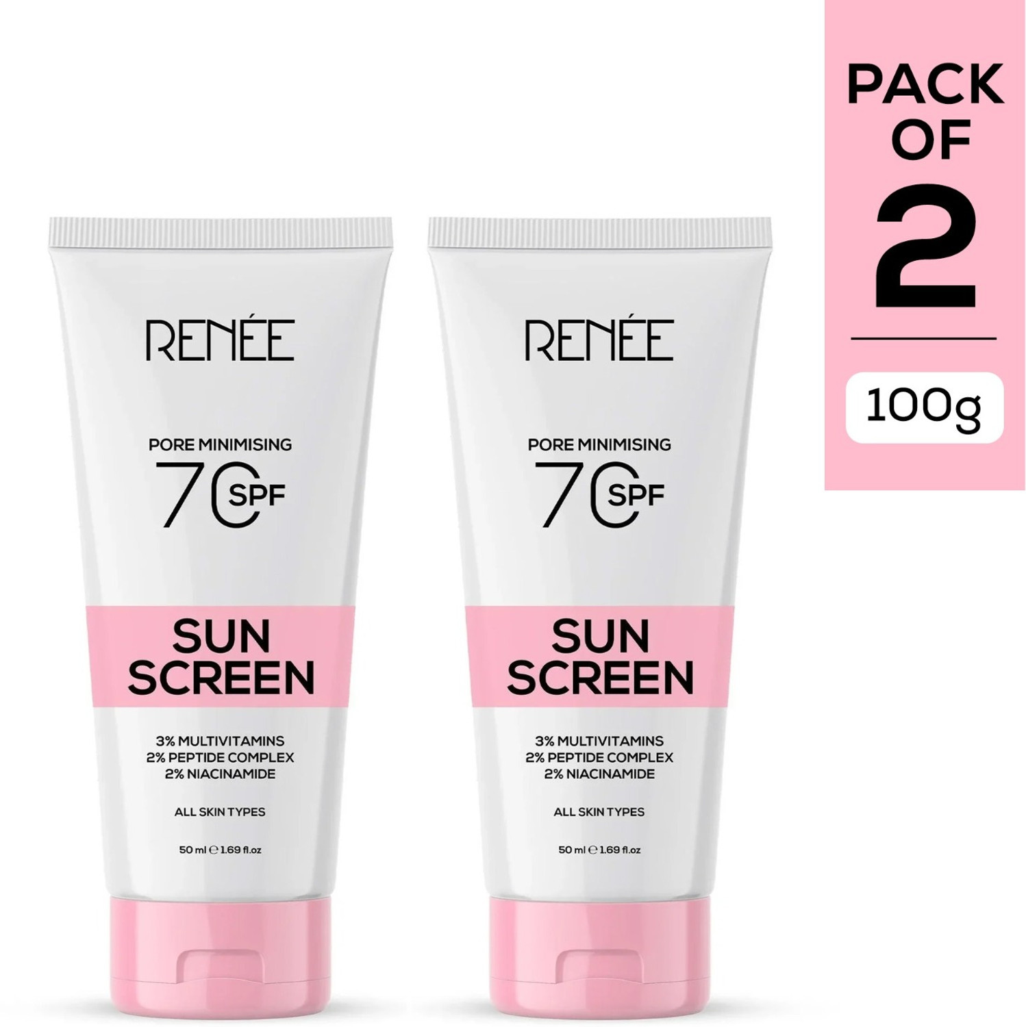 Image of Renee Sunscreen - SPF 70 PA++++ Pore Minimizing Gel, Enriched With 2% Peptides, 3% Multivitamins, 2% Niacinamide