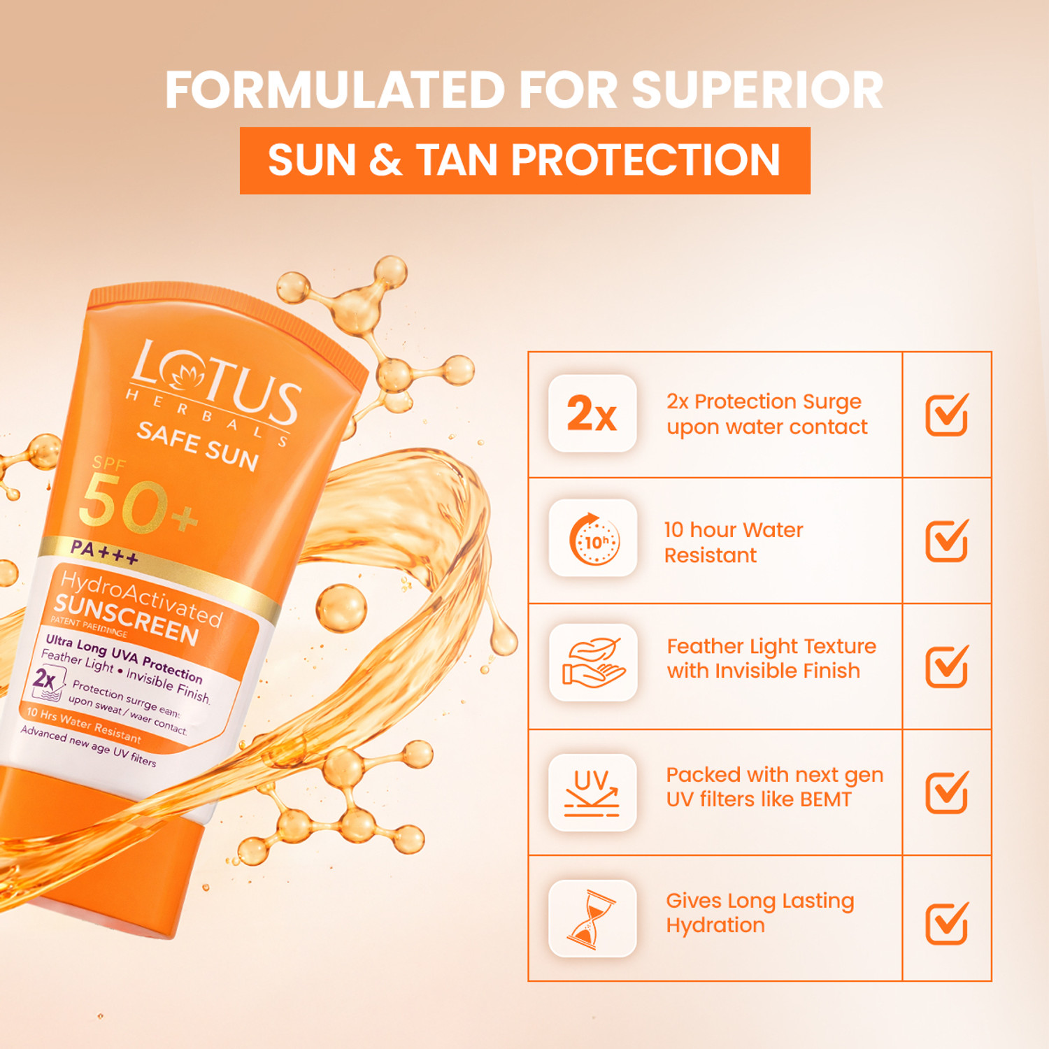 Image of LOTUS HERBALS Sunscreen - SPF SPF 50+ PA+++ Safe Sun HydroActivated Face