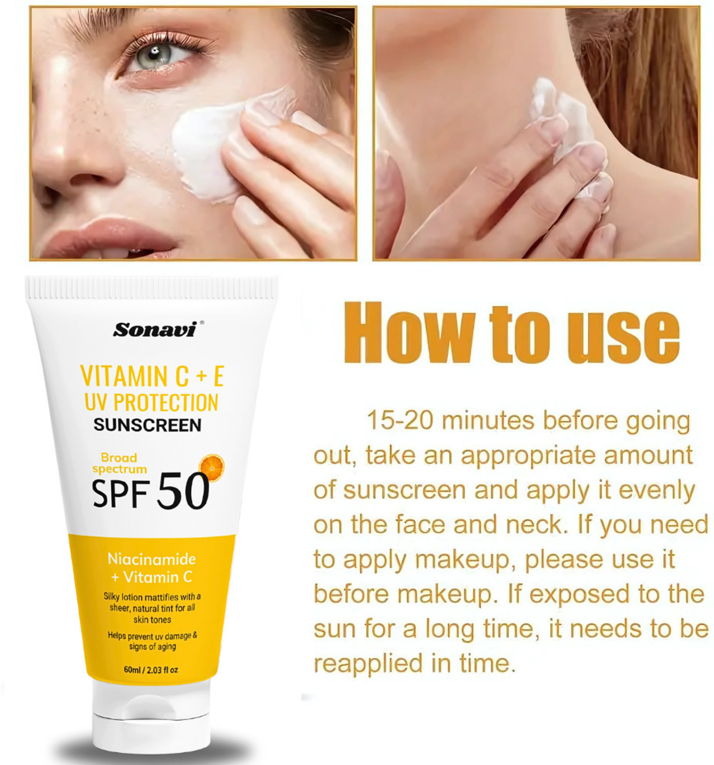 Image of Sonavi Sunscreen - SPF 50 PA+++ Sunscreen Cream Daily Glow With Vitamin C+E For Sun Protection
