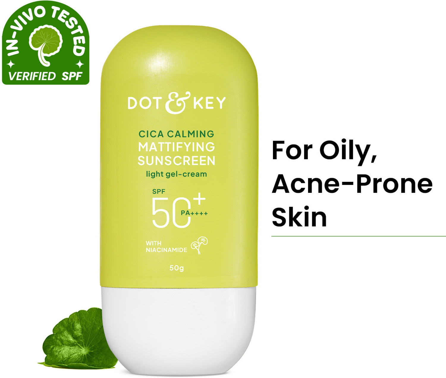 Image of Dot & Key Sunscreen - SPF 50 PA+++ Cica Calming Mattifying, In-Vivo Tested, Controls Excess Oil, Calms Redness