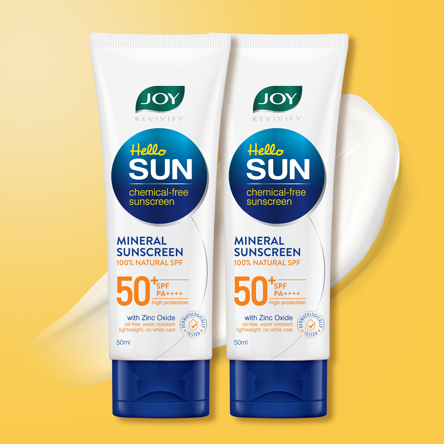 Joy Sunscreen - SPF 50 PA++++ Mineral Sunscreen with 100% Natural (2 x 50ml)