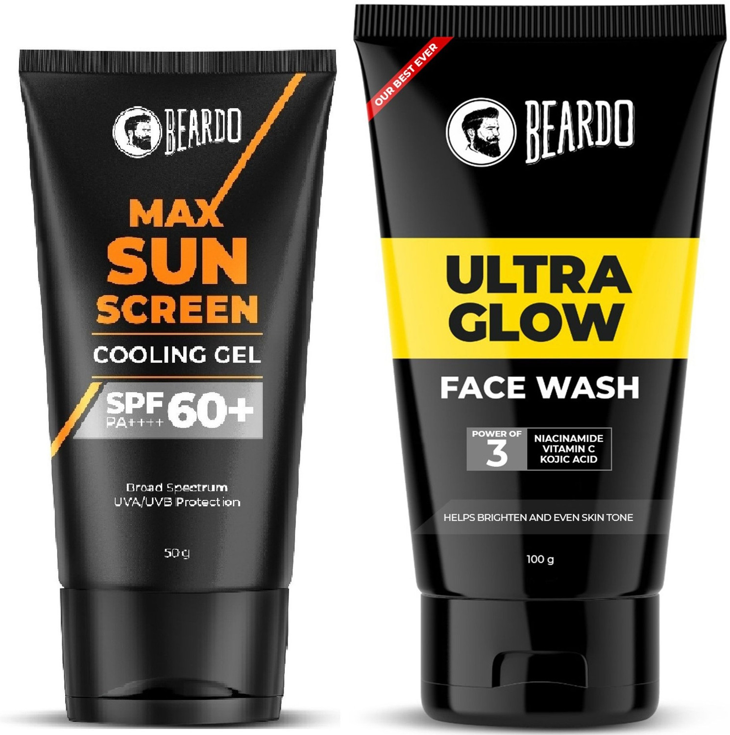 Image of BEARDO Sunscreen - SPF 60 PA++++ Men UG Face Wash & Max Sunscreen Cooling Gel SPF 60 Combo | White Lily & Menthol