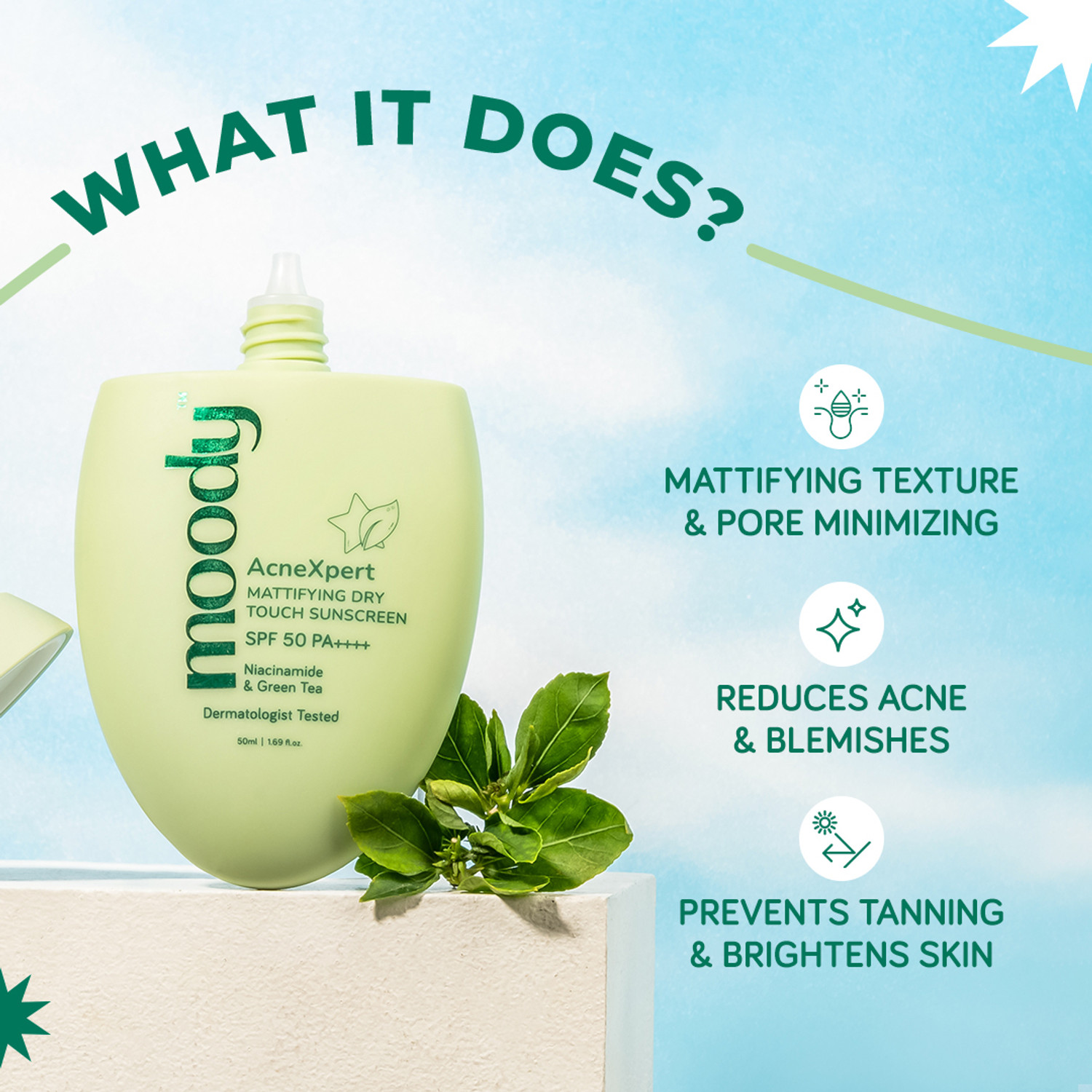 Image of MOODY Sunscreen - SPF 50 PA+++ AcneXpert Sunscreen