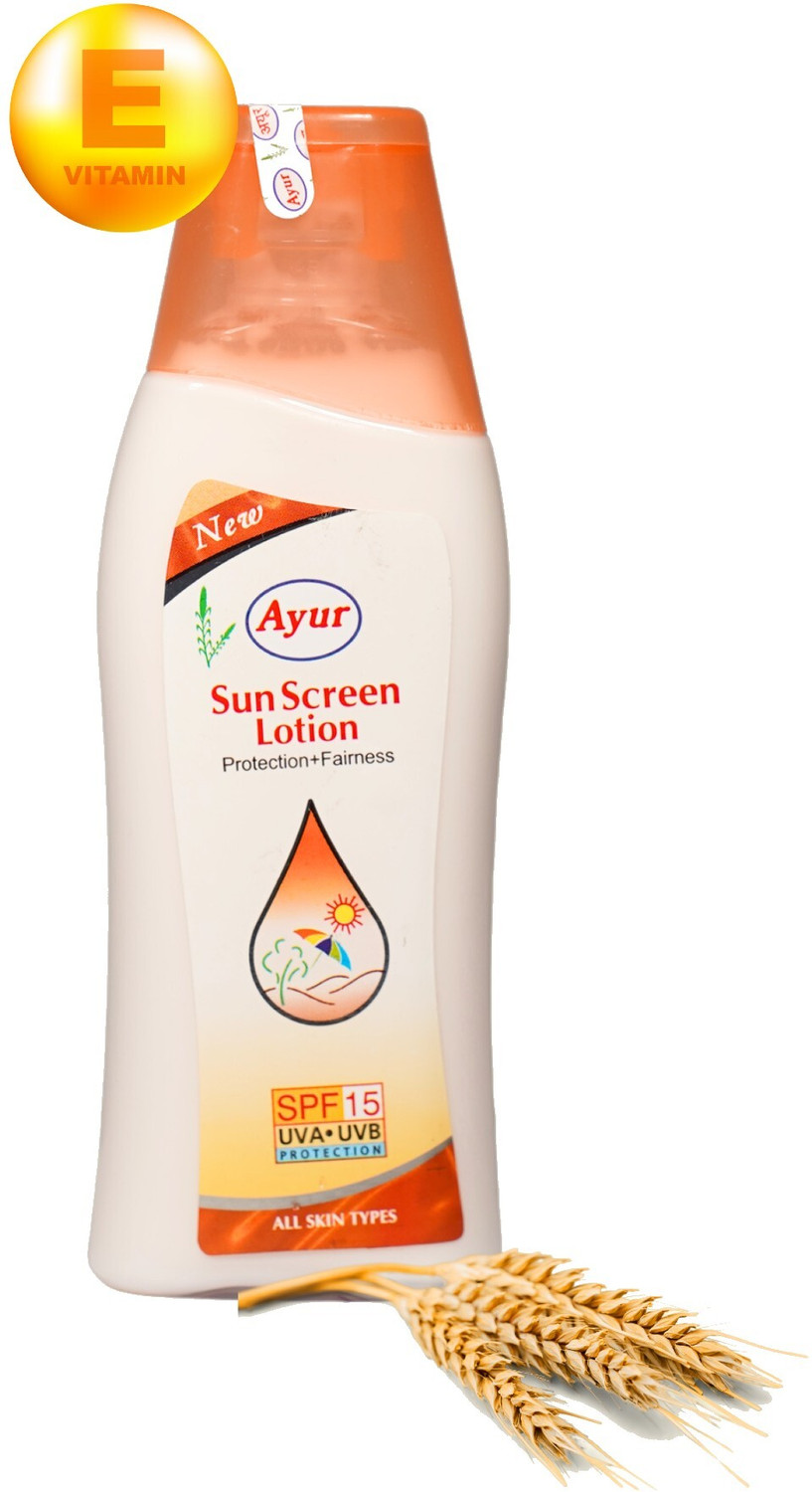 Image of AYUR HERBALS Sunscreen - SPF 50 Sun Screen Lotion SPF -15 with almonds oil & wheatgerm Oil I