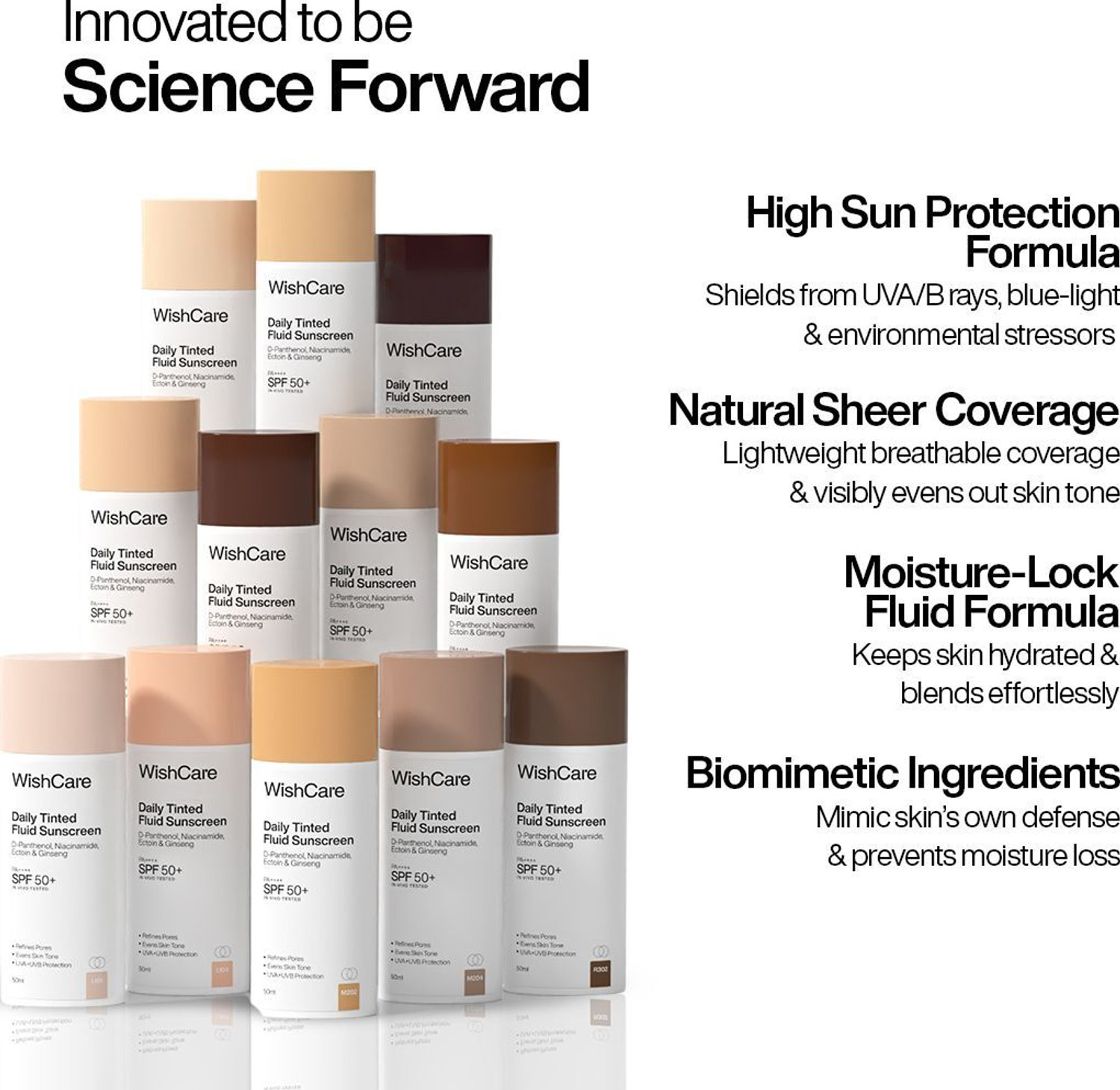 Image of WishCare Sunscreen - SPF 50 PA++++ Daily Fluid Tinted Sunscreen |L102|All Skin Type| InVivo Tested|Evens & Protects