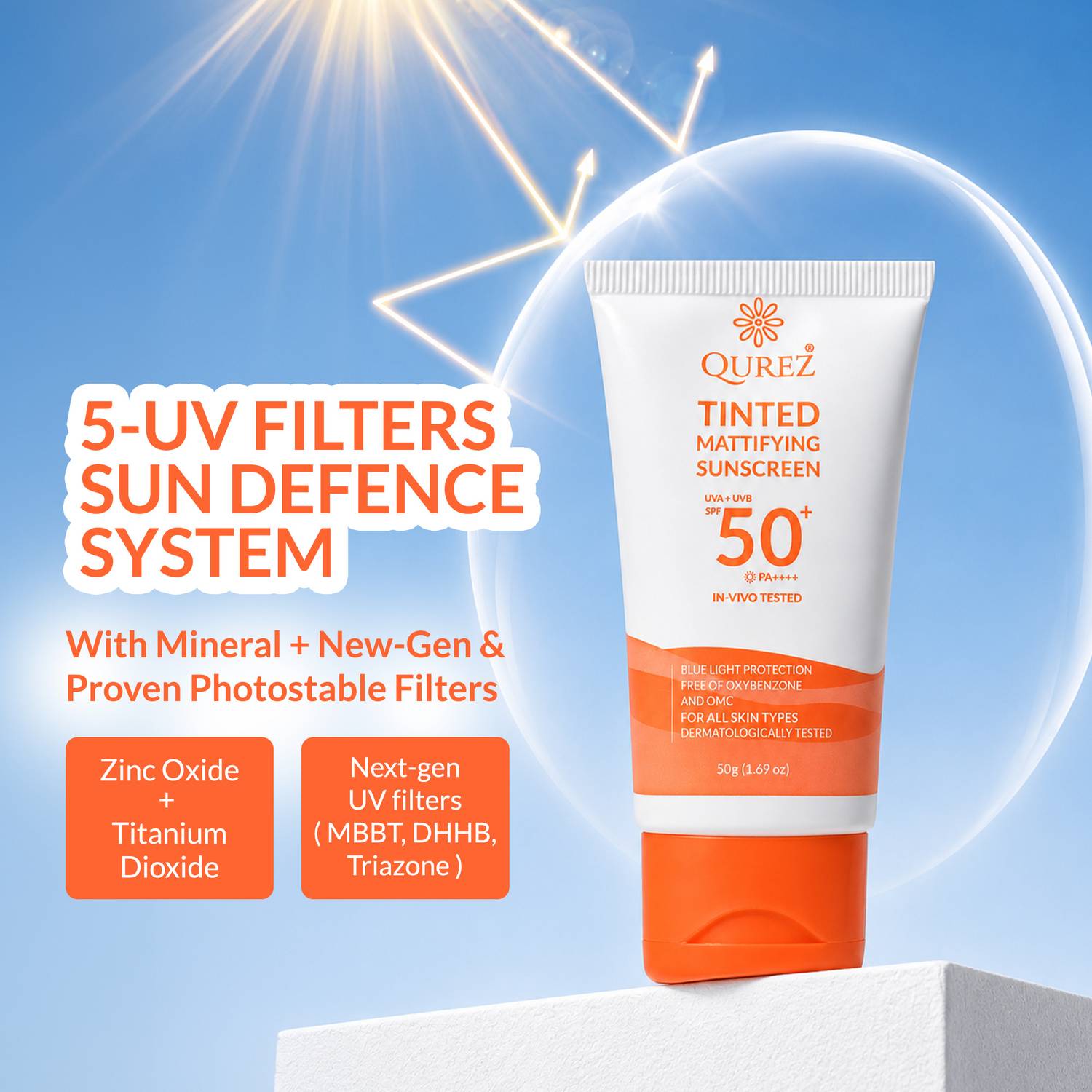 Qurez Sunscreen SPF 50 PA++++ Tinted Blue Light Protection - Image 3
