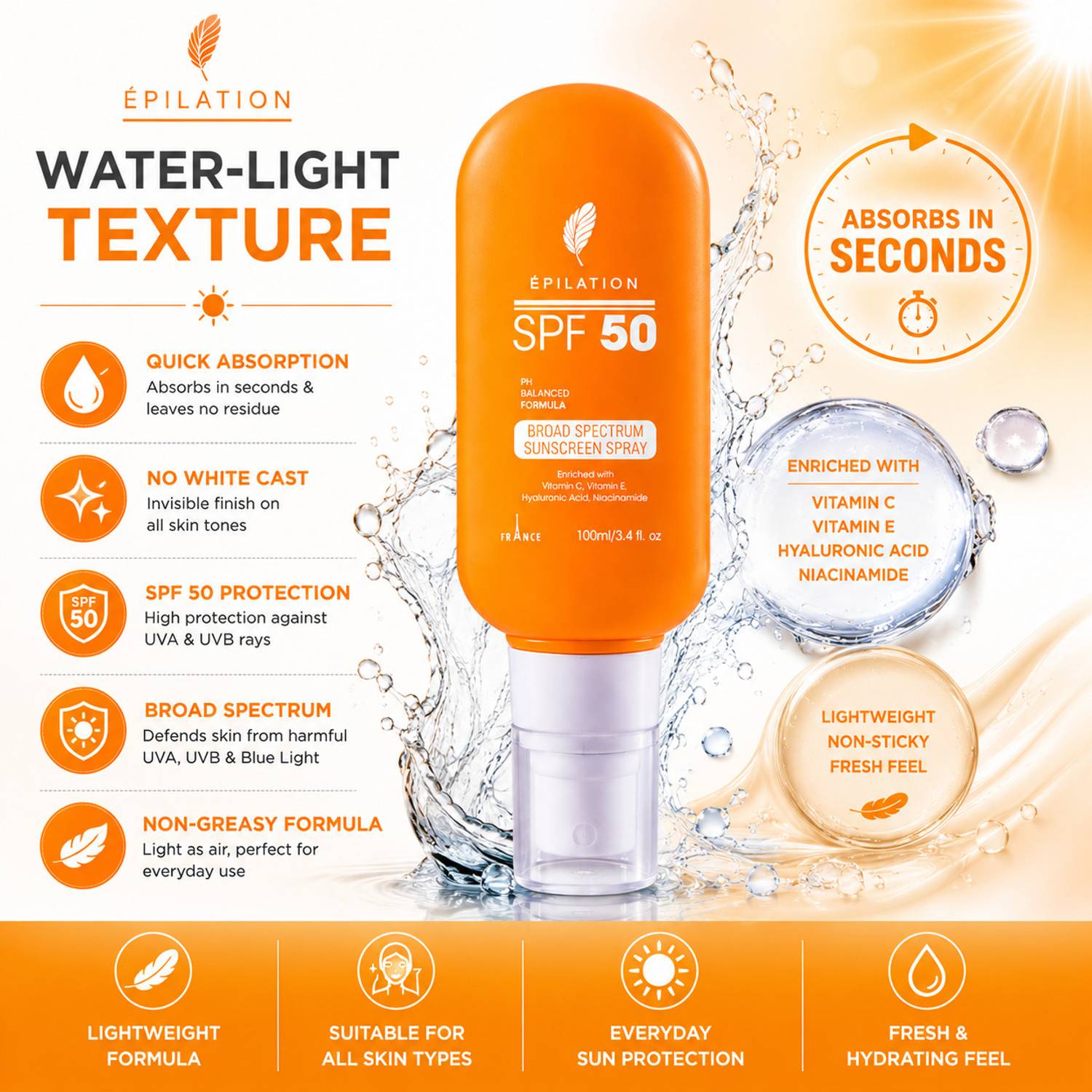 epilation Sunscreen SPF 50 Spray 100ml - Image 4