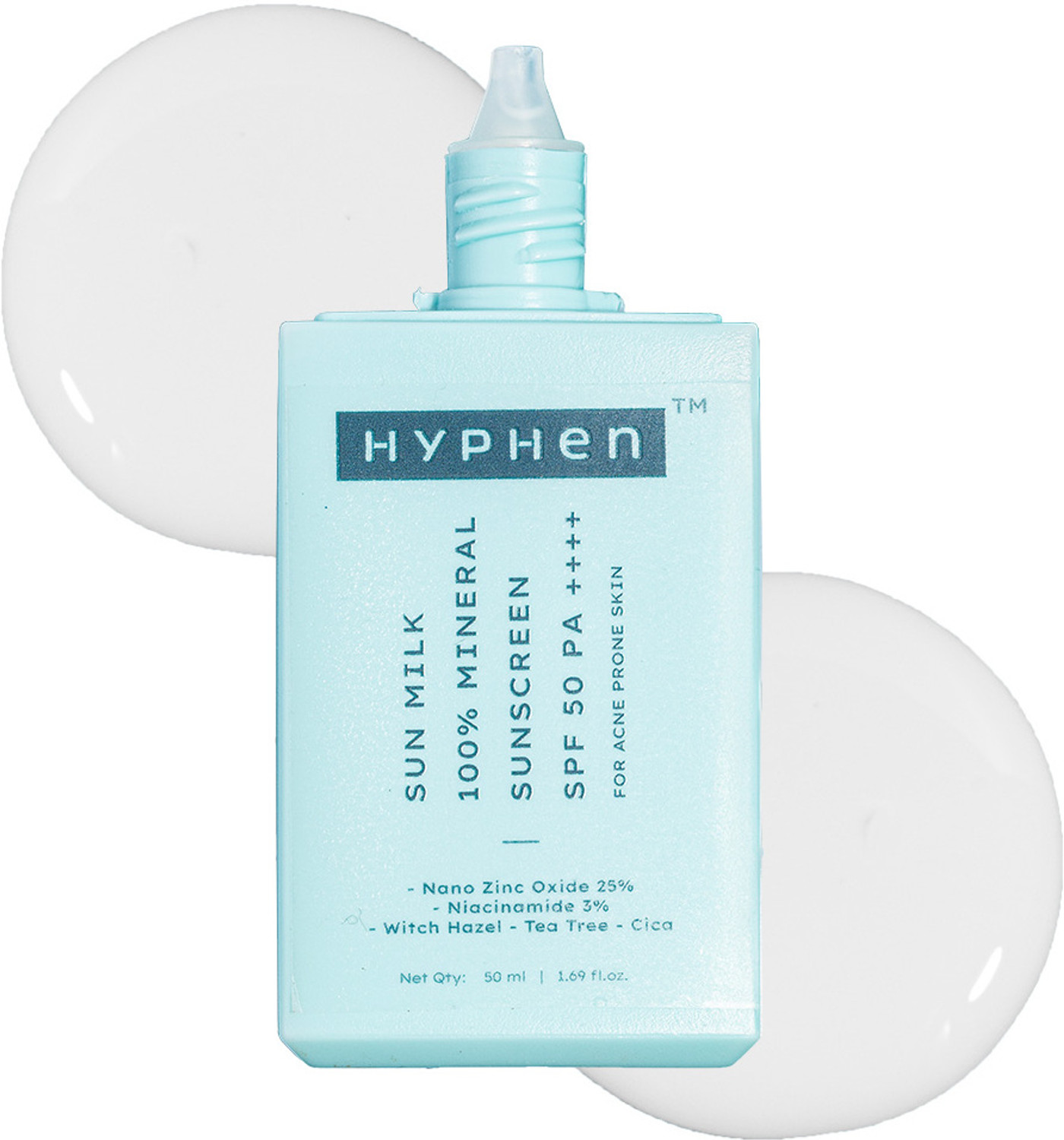 Image of HYPHEN Sunscreen - SPF 50 PA++++ Sun Milk 100% Mineral UV+ Bluelight Protection| Sensitive, Acne-Prone, Oily Skin