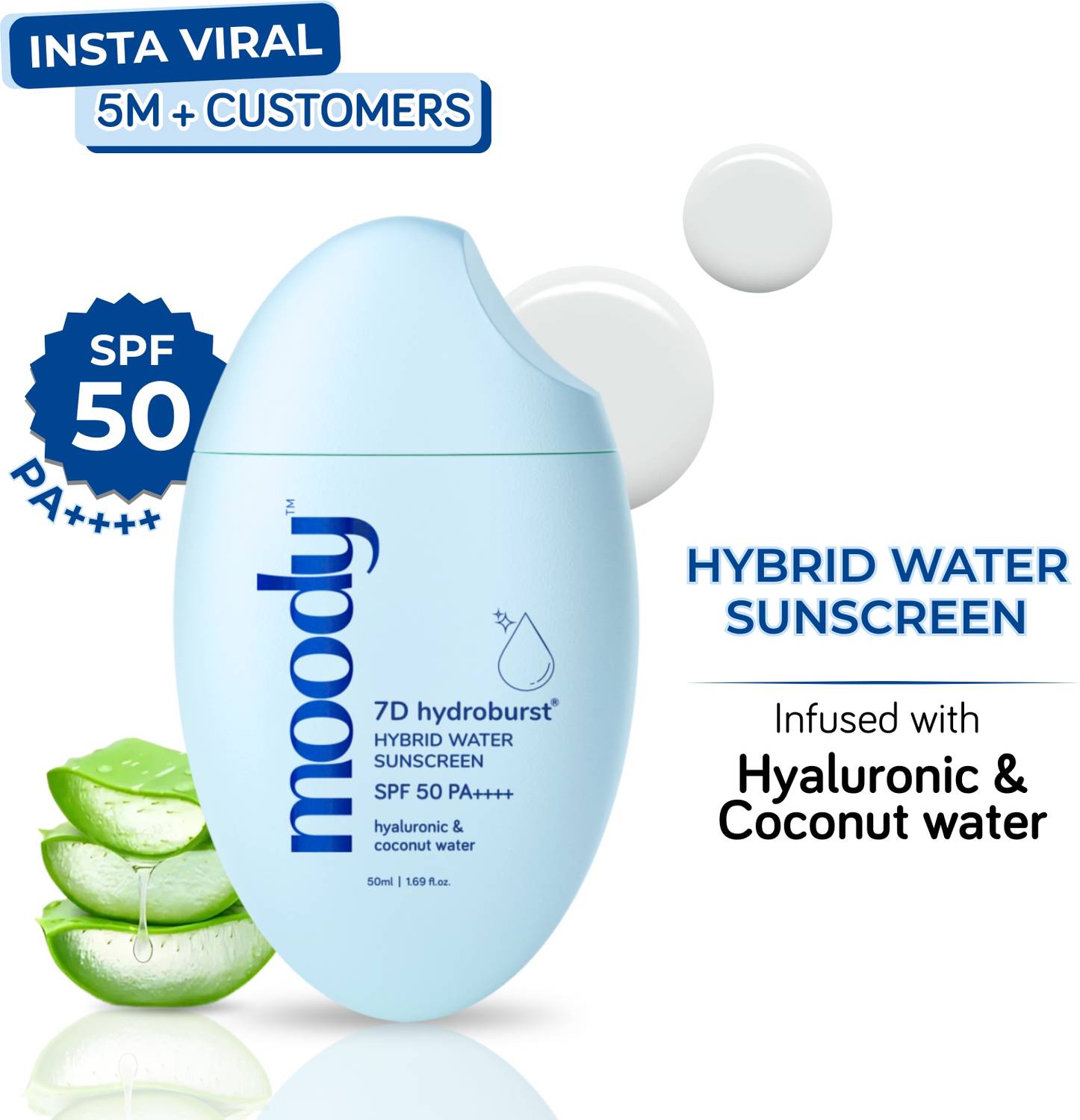 MOODY Sunscreen SPF 50 PA+++ 7D Hydro Burst 50ml - Image 1