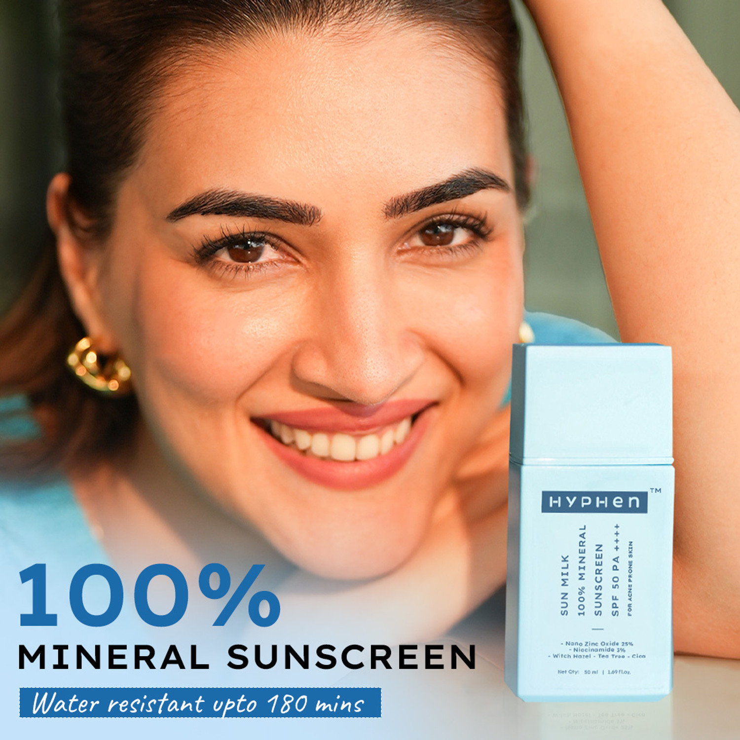 Image of HYPHEN Sunscreen - SPF 50 PA++++ Sun Milk 100% Mineral UV+ Bluelight Protection| Sensitive, Acne-Prone, Oily Skin