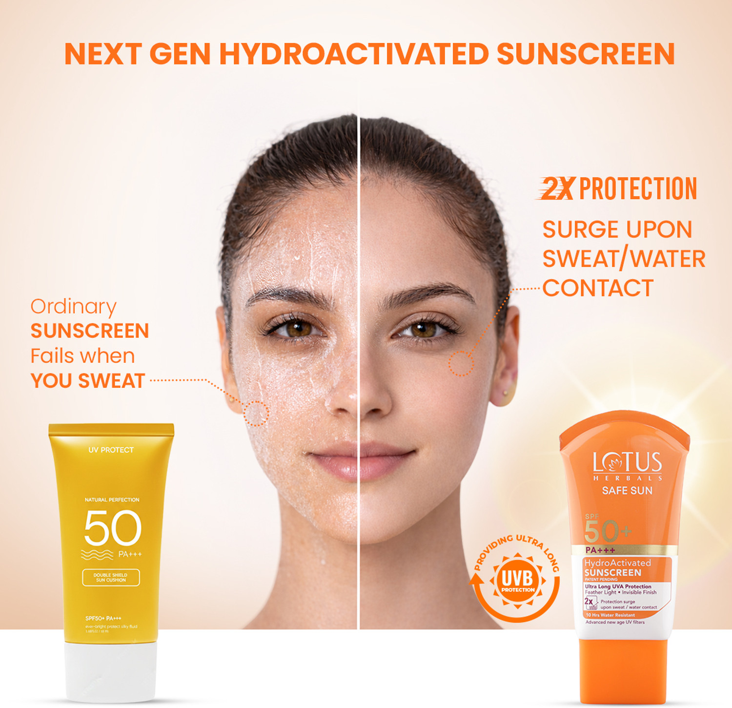 Image of LOTUS HERBALS Sunscreen - SPF SPF 50+ PA+++ Safe Sun HydroActivated Face