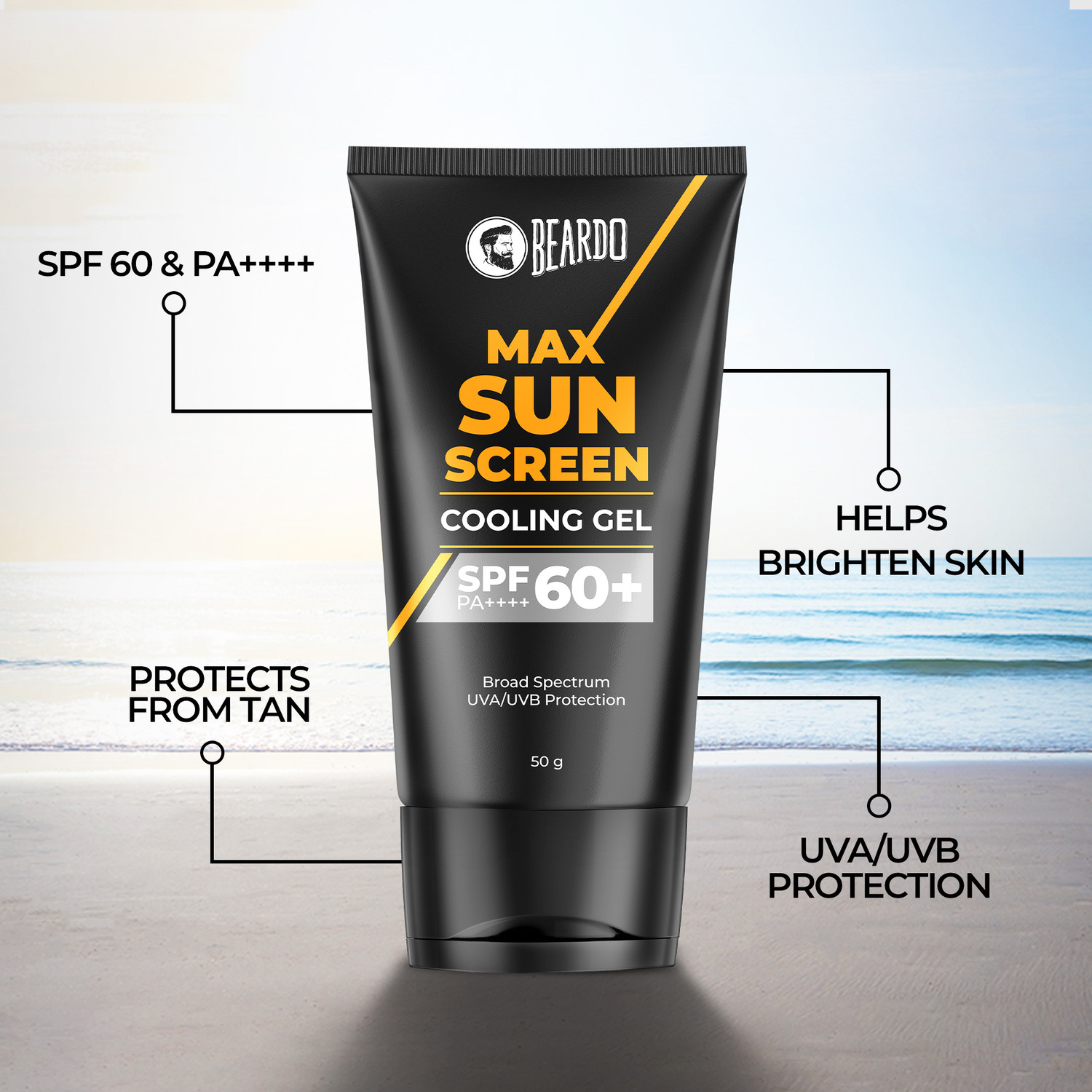 Image of BEARDO Sunscreen - SPF 60 PA++++ Men UG Face Wash & Max Sunscreen Cooling Gel SPF 60 Combo | White Lily & Menthol