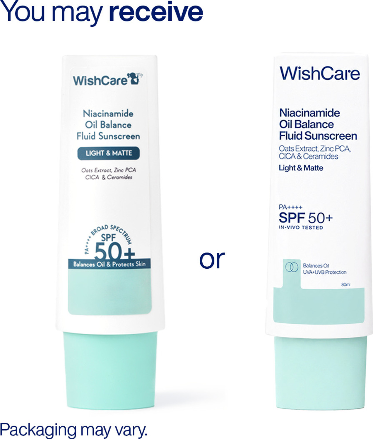 Image of WishCare Sunscreen - SPF 50 PA +++++ PA++++ Niacinamide Oil Balance Fluid Sunscreen SPF 50 PA++++ | Matte Sunscreen | 80ml